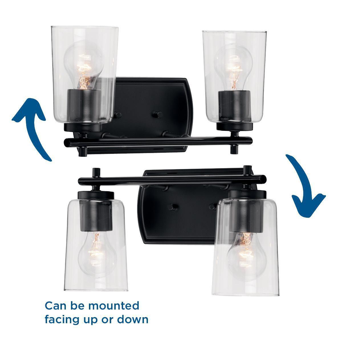 Progress Lighting Adley 2-Light Bath Wall Light, Black, Clear Glass Shades