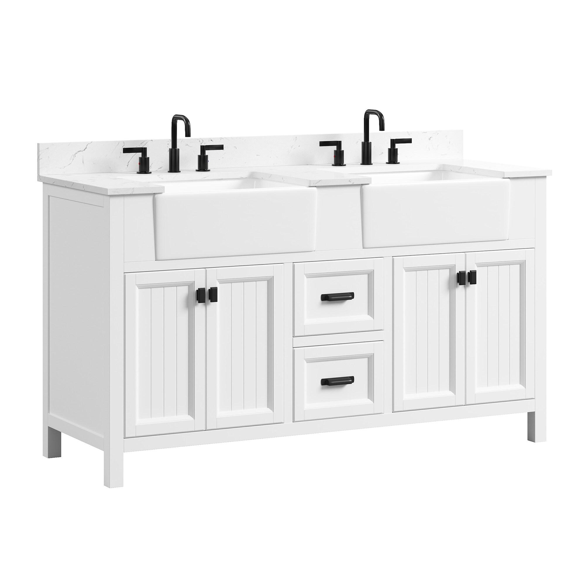 Richfield 60-inch White Painted Freestanding Double Sink Bathroom Vanity