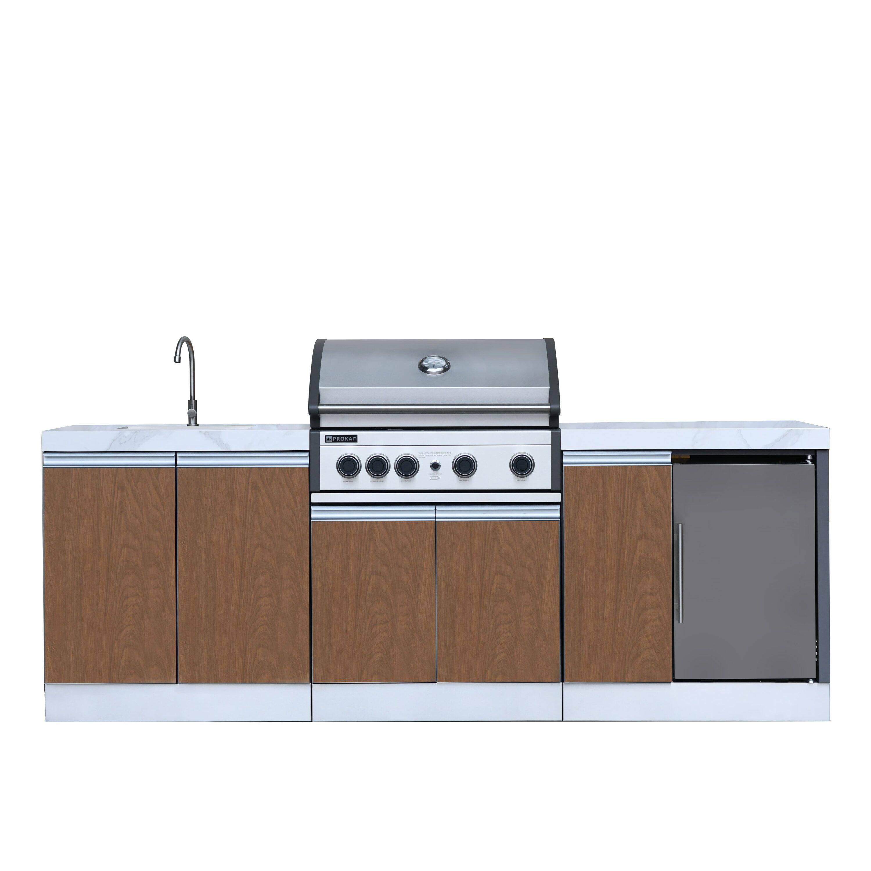 Prokan Bespoke 94" 5B - 3 Modular Outdoor Kitchen In Wood Pattern Panels