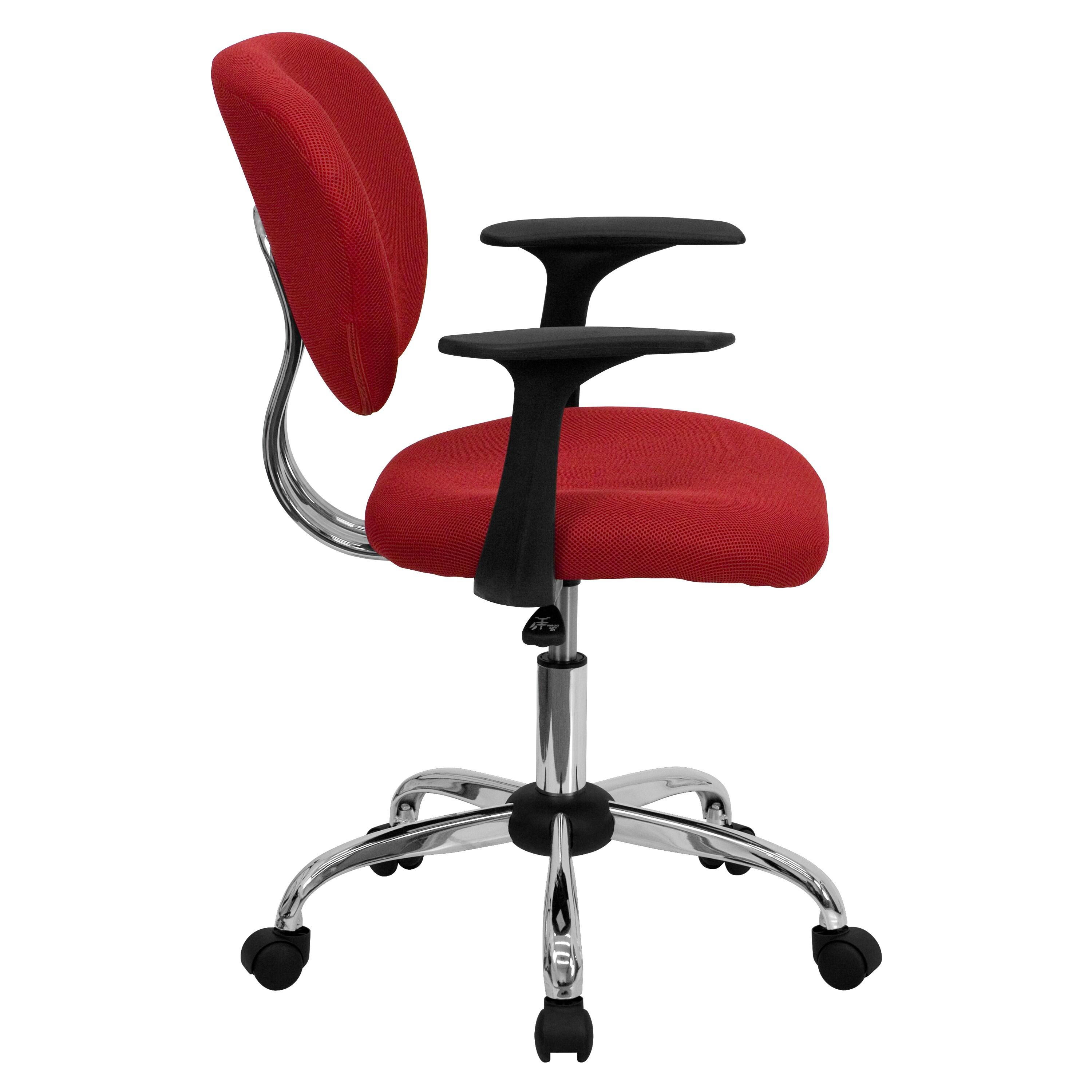 Flash Furniture Mid-Back Red Mesh Padded Swivel Task Office Chair with Chrome Base and Arms