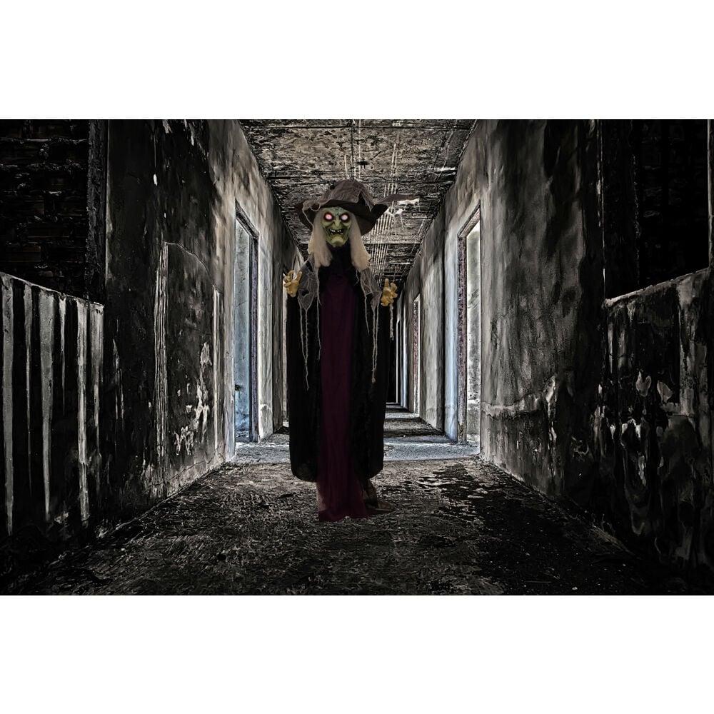 c&g home Life-Size Poseable Witch with Lights and Sound, Indoor/Covered Outdoor Halloween Decoration