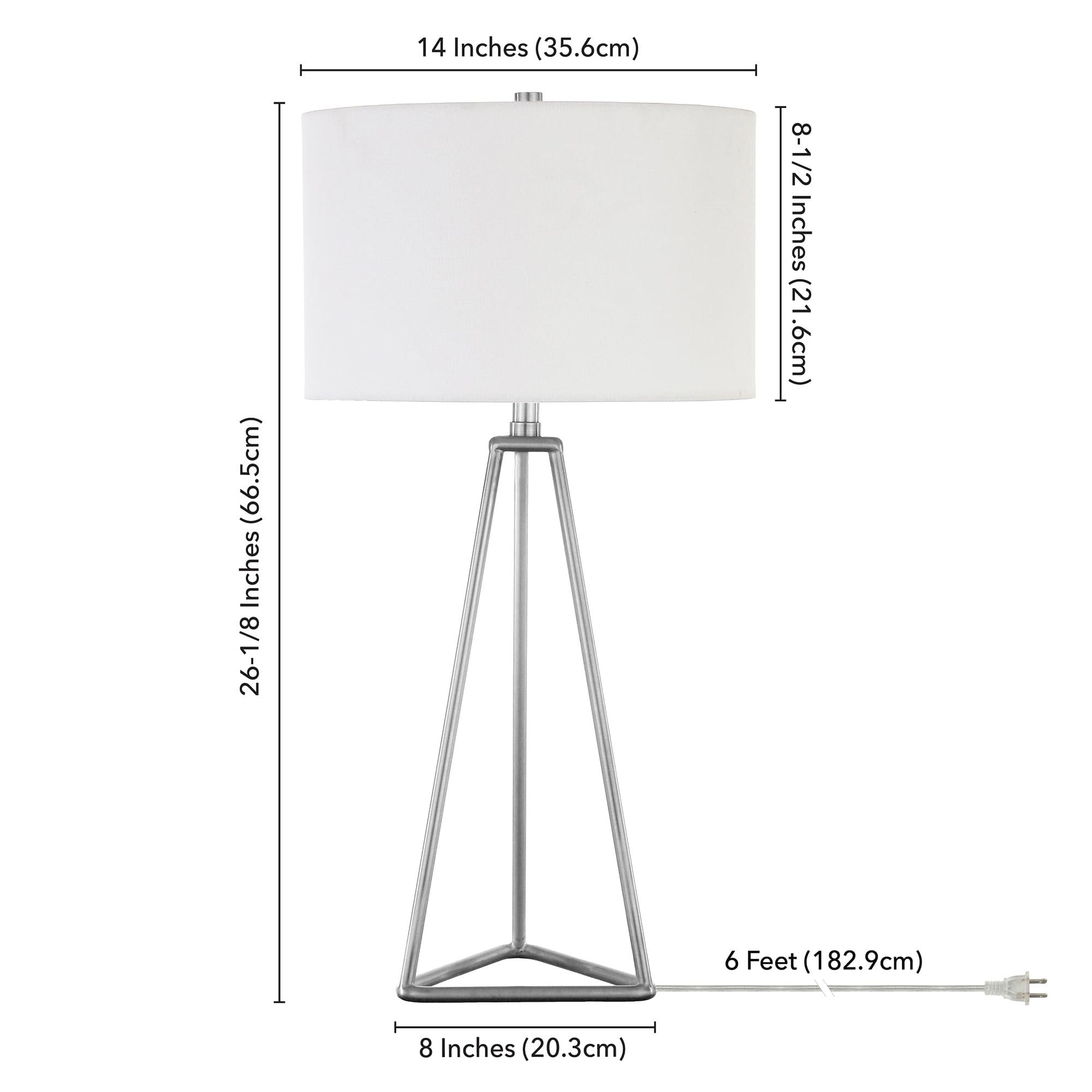 Evelyn&Zoe Gio 26.13" Tall Table Lamp with Fabric Shade in Brushed Nickel/White