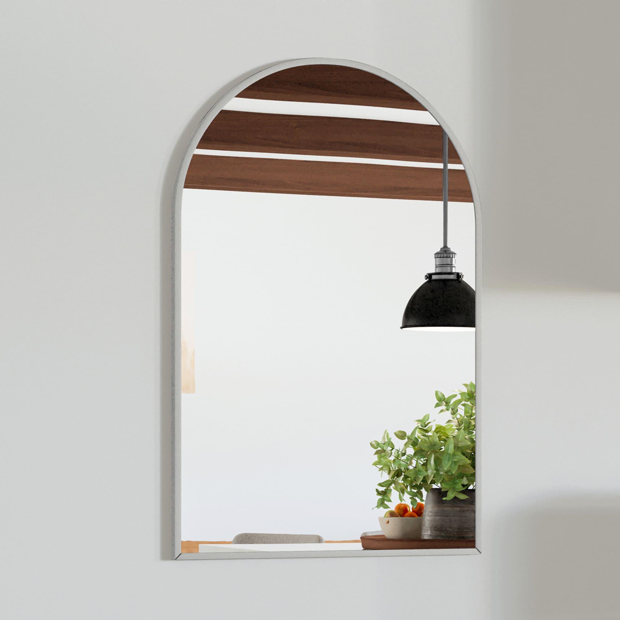 Maeve Arched Wall Accent Mirror – 36-Inch H X 24-Inch L, Modern Metal Framed – Living Room, Bedroom, Bathroom Vanity Mirror – Silver – Design House, 596726-SLV