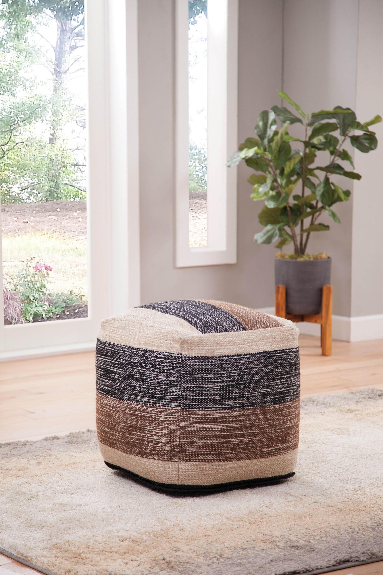 Jamal Square Handwoven Pouf Beige/Brown/Black - Steve Silver Co.: Wool & Cotton, No Assembly Required