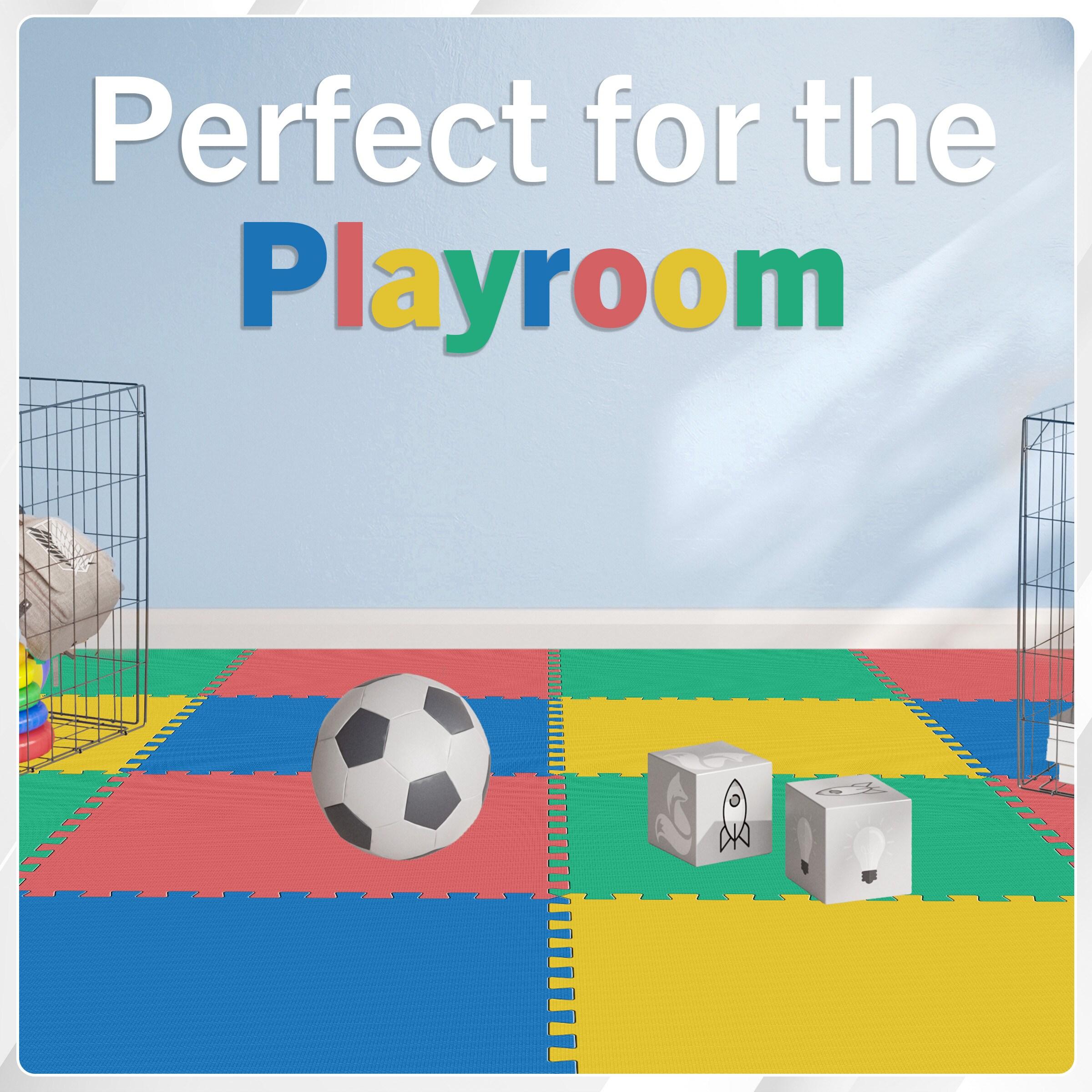 EVA Foam Mat Tiles 12-Pack - 48 SQ FT Interlocking Padding for Playroom or Gym Flooring - Workout Mat or Baby Playmat by Stalwart (Multicolor)