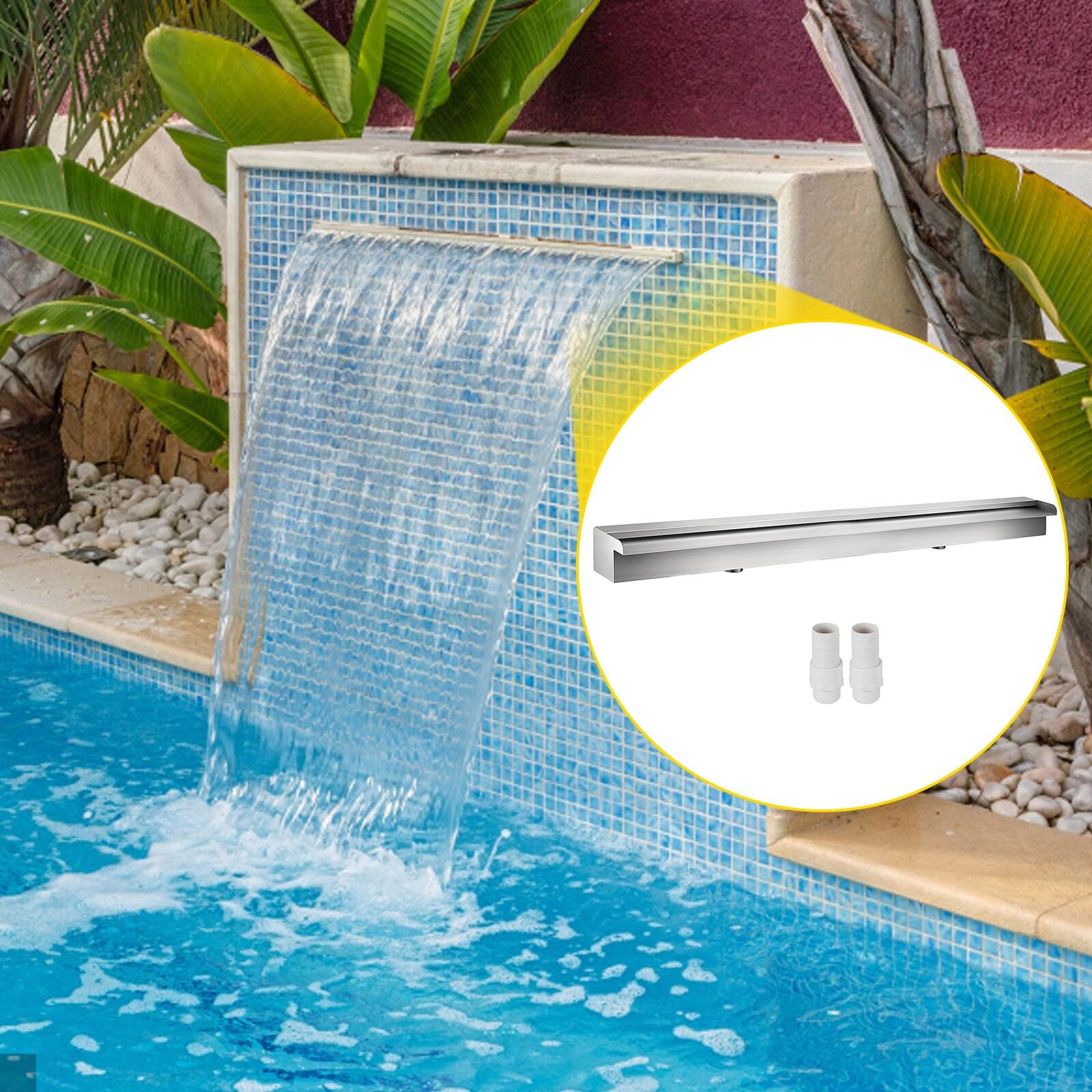 VEVOR Pool Fountain Stainless Steel Pool Waterfall Spillway with Pipe Connector Rectangular Garden Outdoor (59.1")
