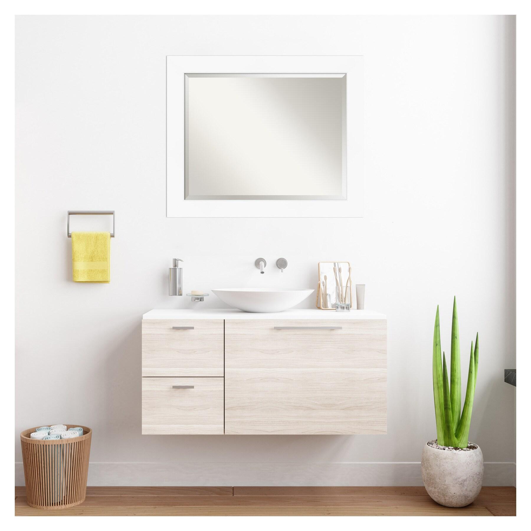 Amanti Art Beveled Bathroom Wall Mirror - Cabinet White Frame Outer Size: 33 x 27 in