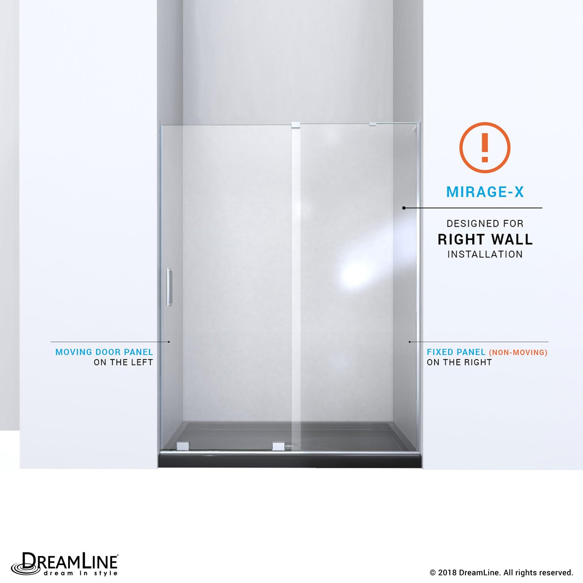 DreamLine Mirage-X 44 - 48 inch W x 71 inch H Frameless Sliding Shower Door
