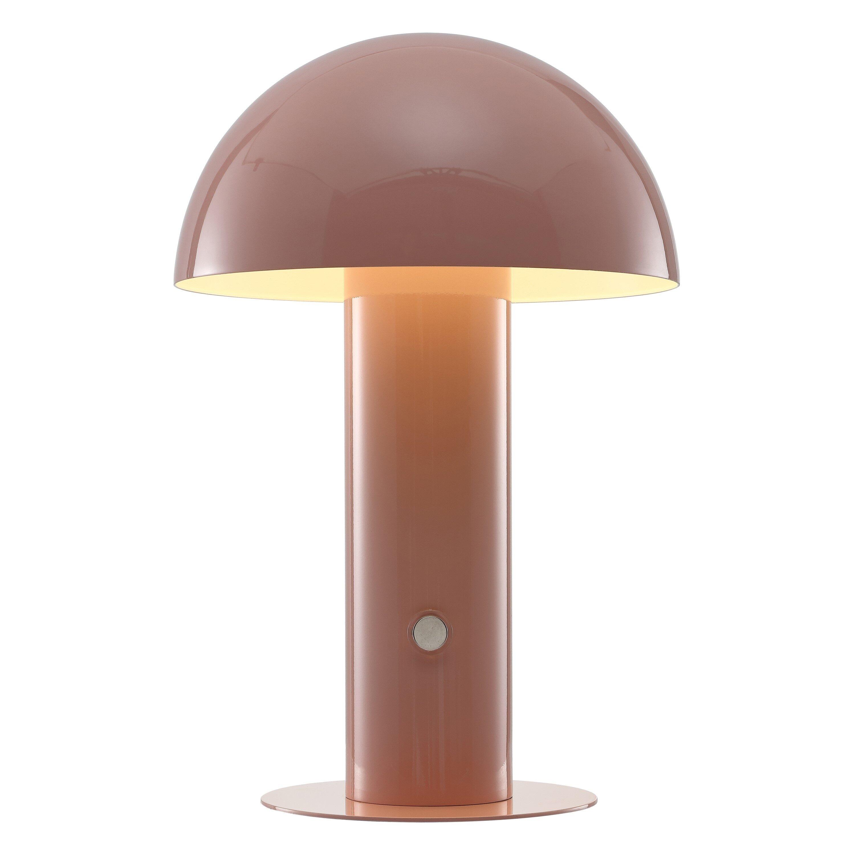 JONATHAN Y JYL7115F Boletus 10.75" Contemporary Bohemian Rechargeable/Cordless Iron Integrated Portable LED Mushroom Table Lamp, Modern, Coastal for living room, dinning room, bedroom, Pink