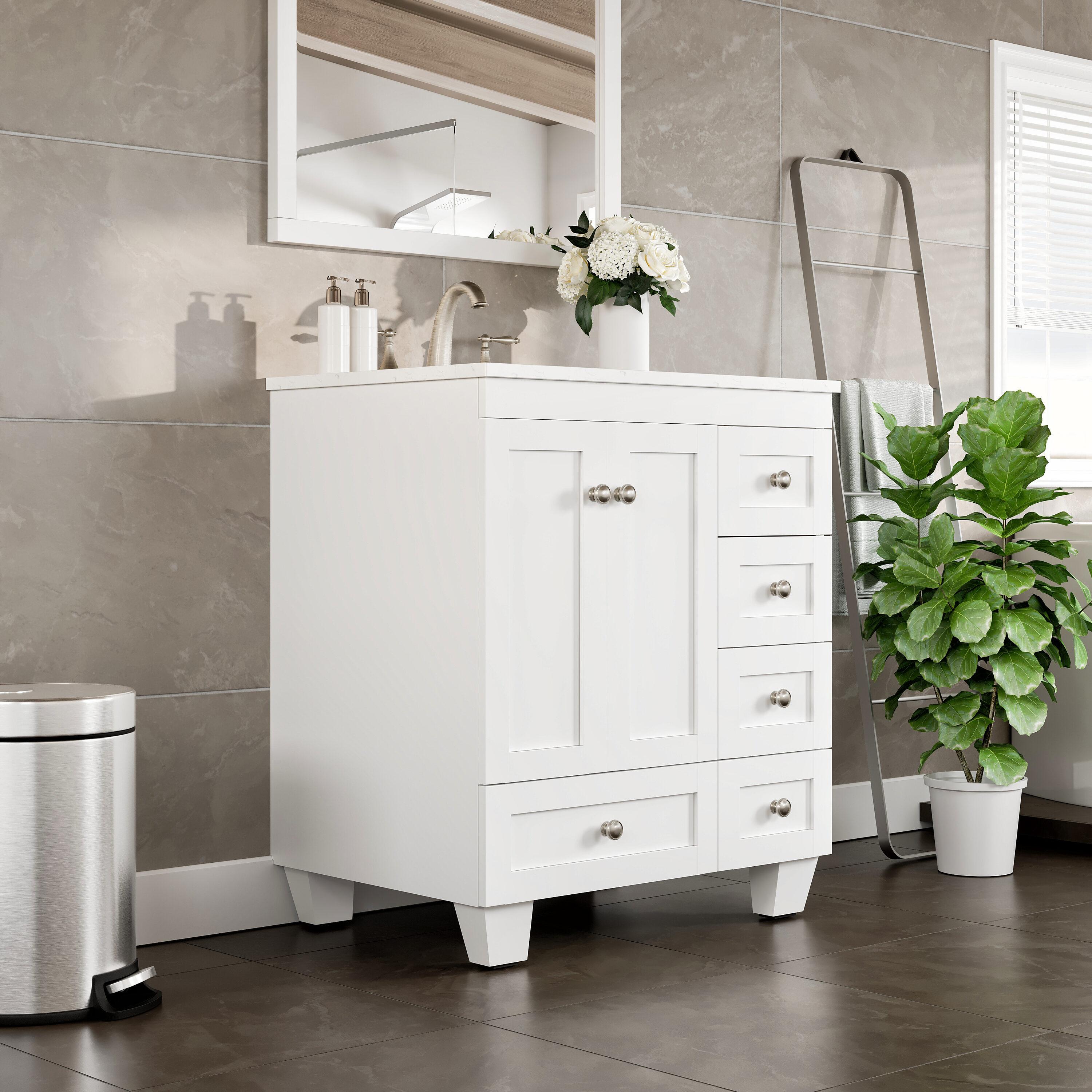 Eviva Happy 28"W x 18"D White Bathroom Vanity with White Carrara Quartz Vanity Top and Rectangular Undermount Sink