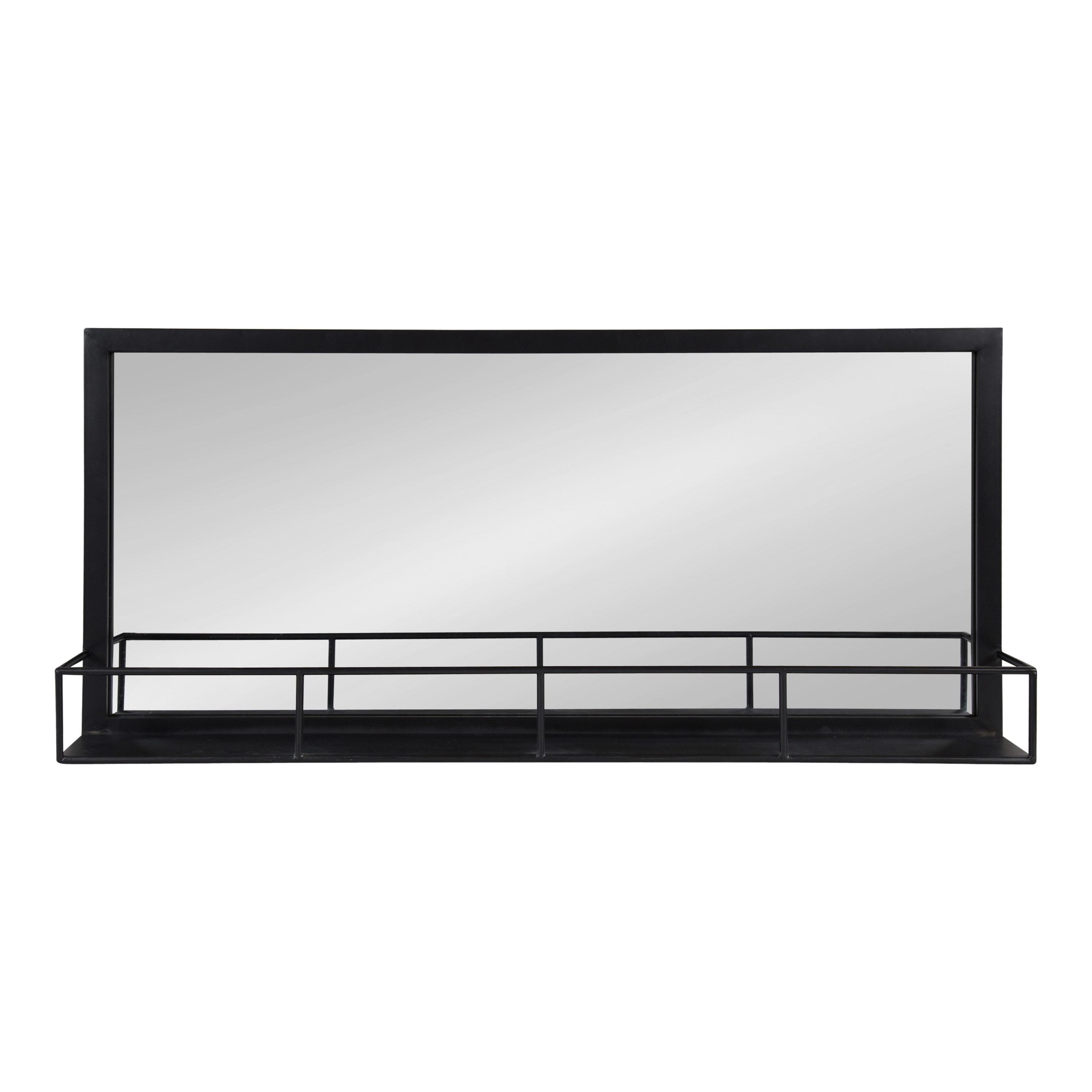 40" x 18" Jackson Metal Frame Mirror with Shelf Black - Kate & Laurel All Things Decor: Modern Rectangle, No Assembly Required