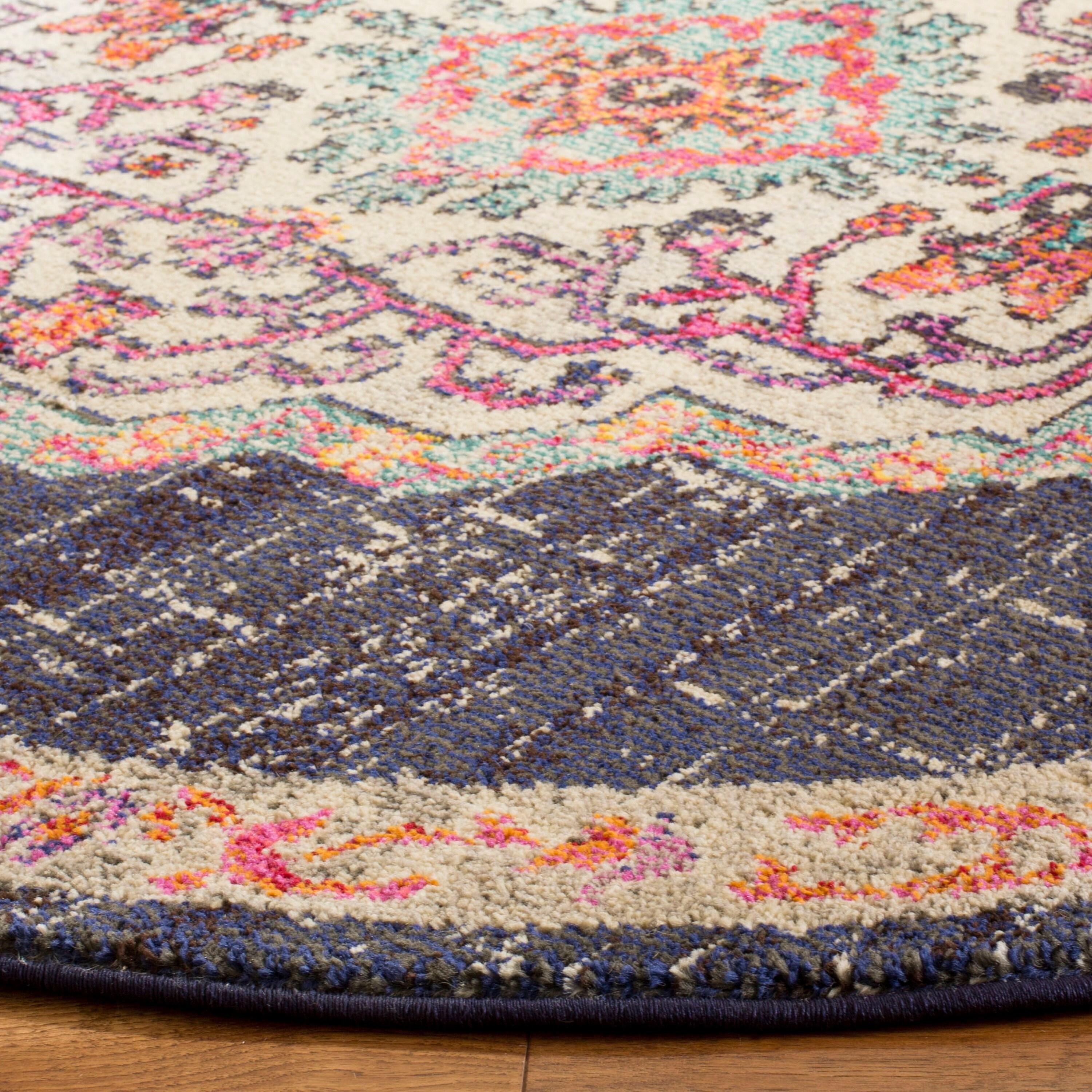 Monaco MNC254 Power Loomed Indoor Area Rug - Black/Blue - 5' Round - Safavieh.