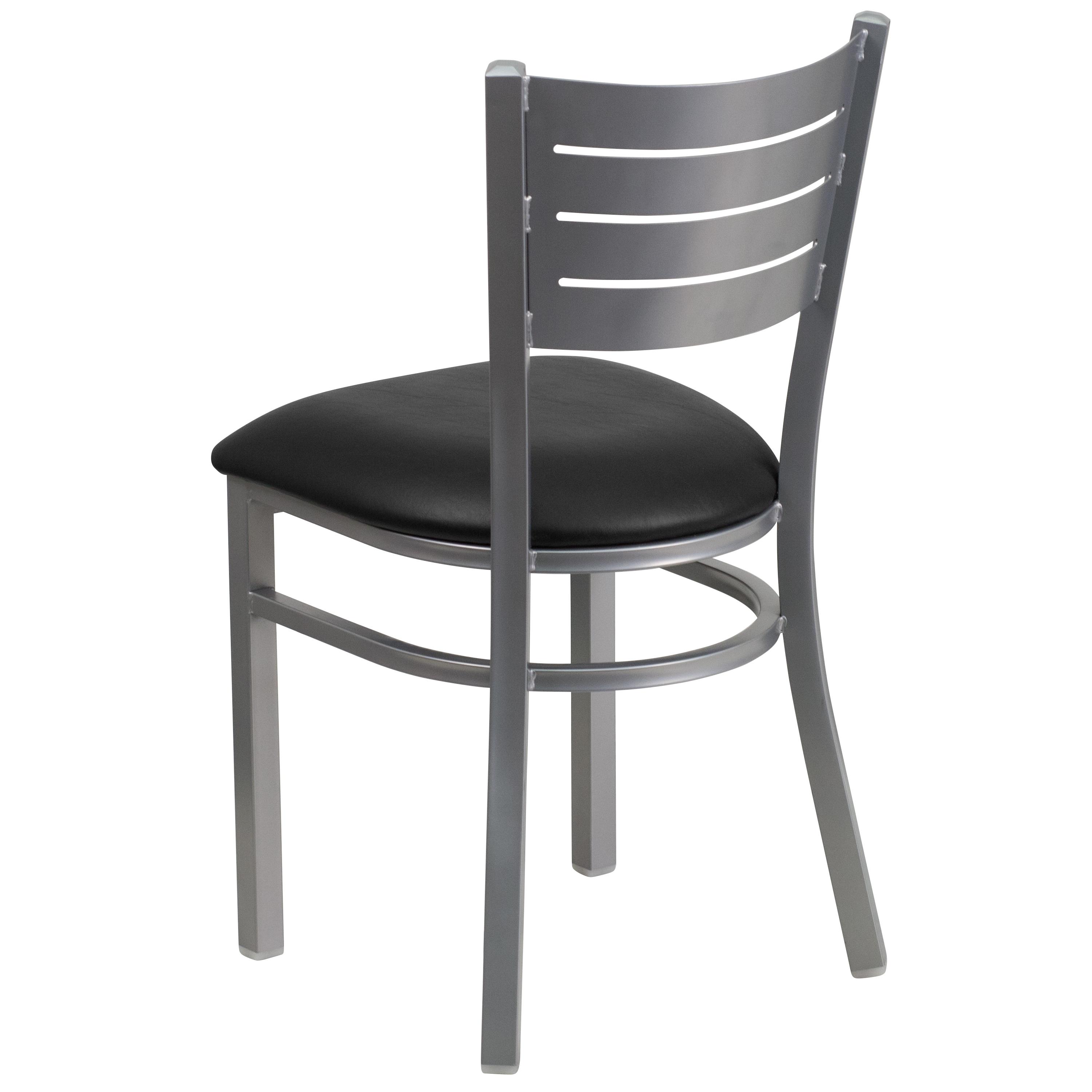 Flash Furniture HERCULES Series Silver Slat Back Metal Restaurant Chair - Black Vinyl Seat