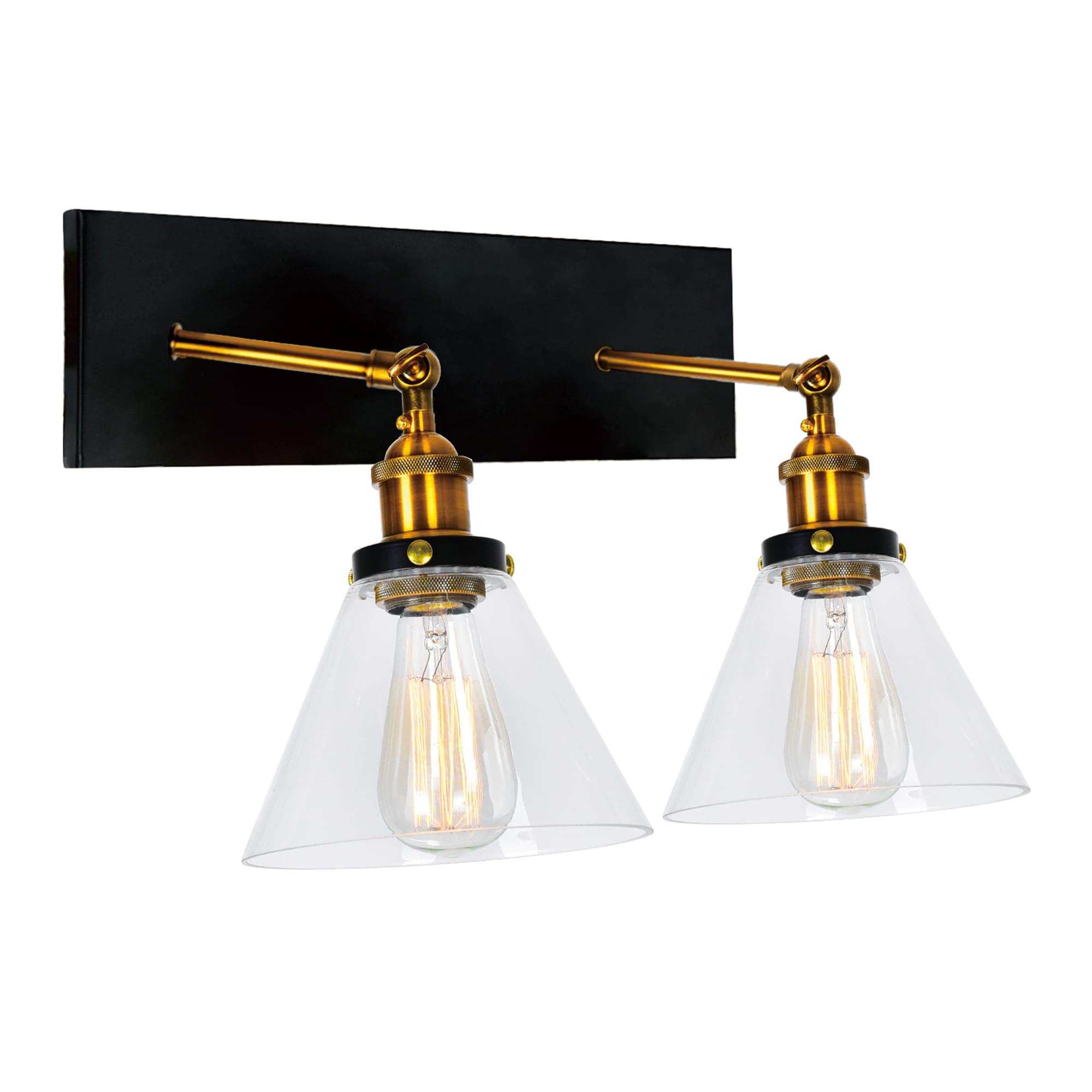 Elegant Dual-Arm Black and Gold Brass Wall Sconce