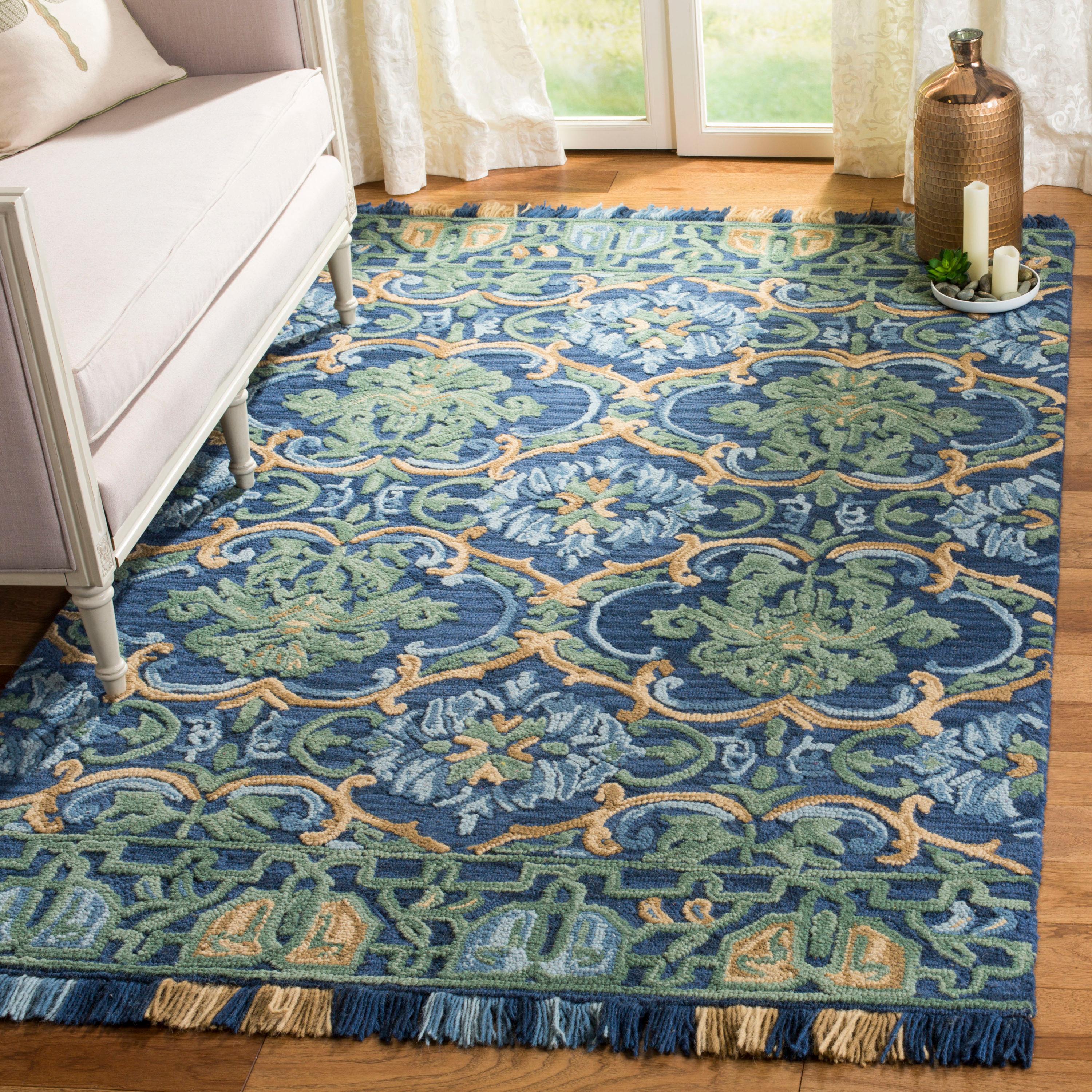 Blossom BLM422 Hand Tufted Area Rug - Navy/Green - 4'x6' - Safavieh.