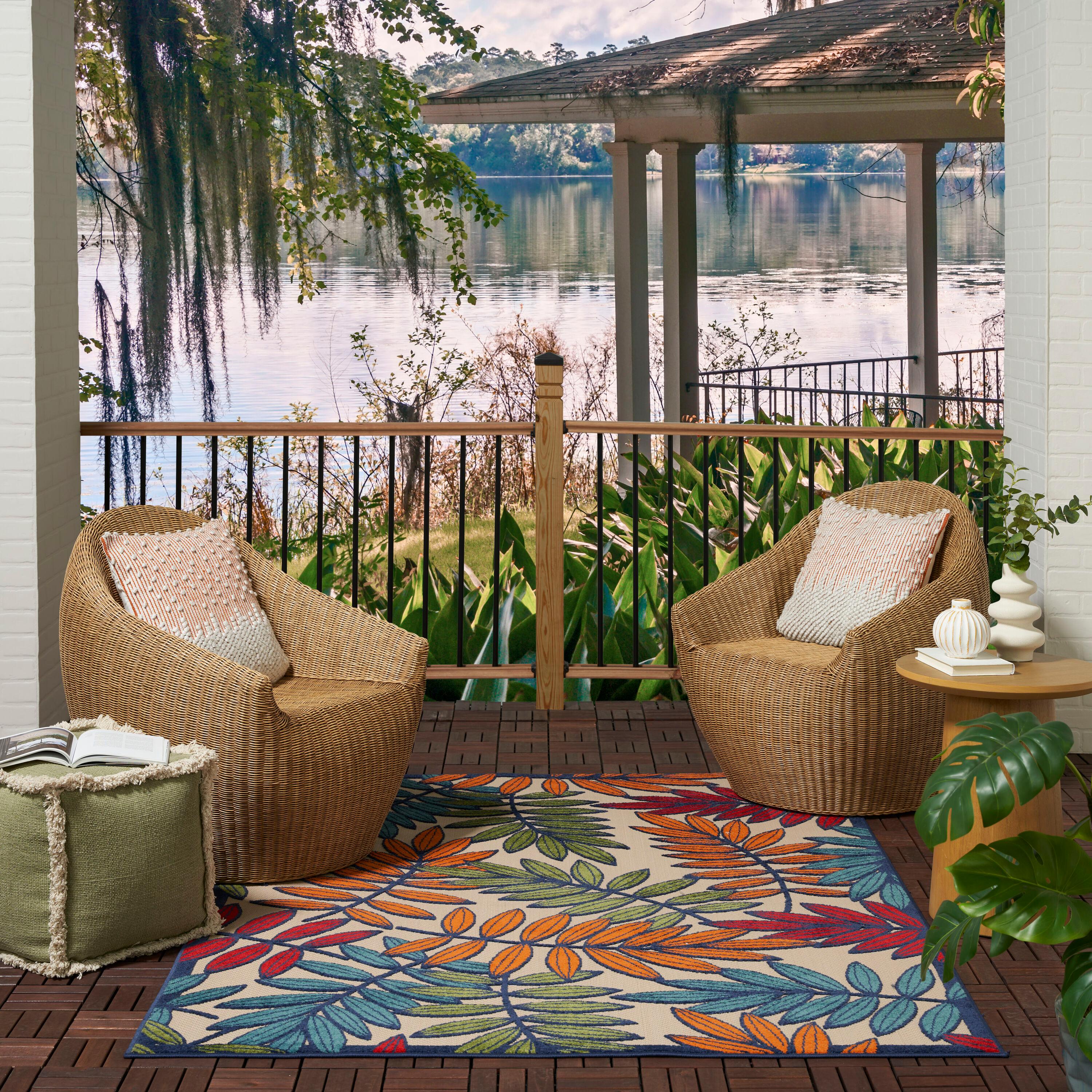 Nourison Aloha Floral Leaf Flatweave High-Low Indoor Outdoor Area Rug Multicolor 5'3" x 7'5"