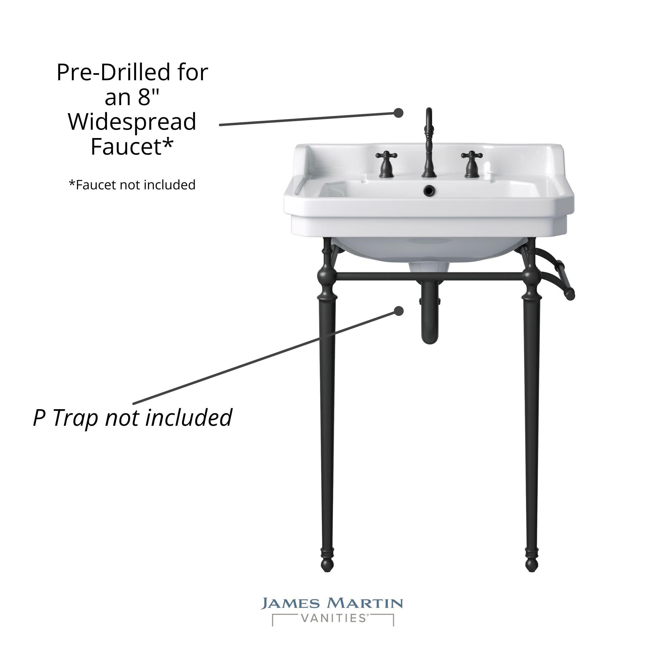 Wellington 24'' Matte Black Porcelain Console Sink with Towel Rack