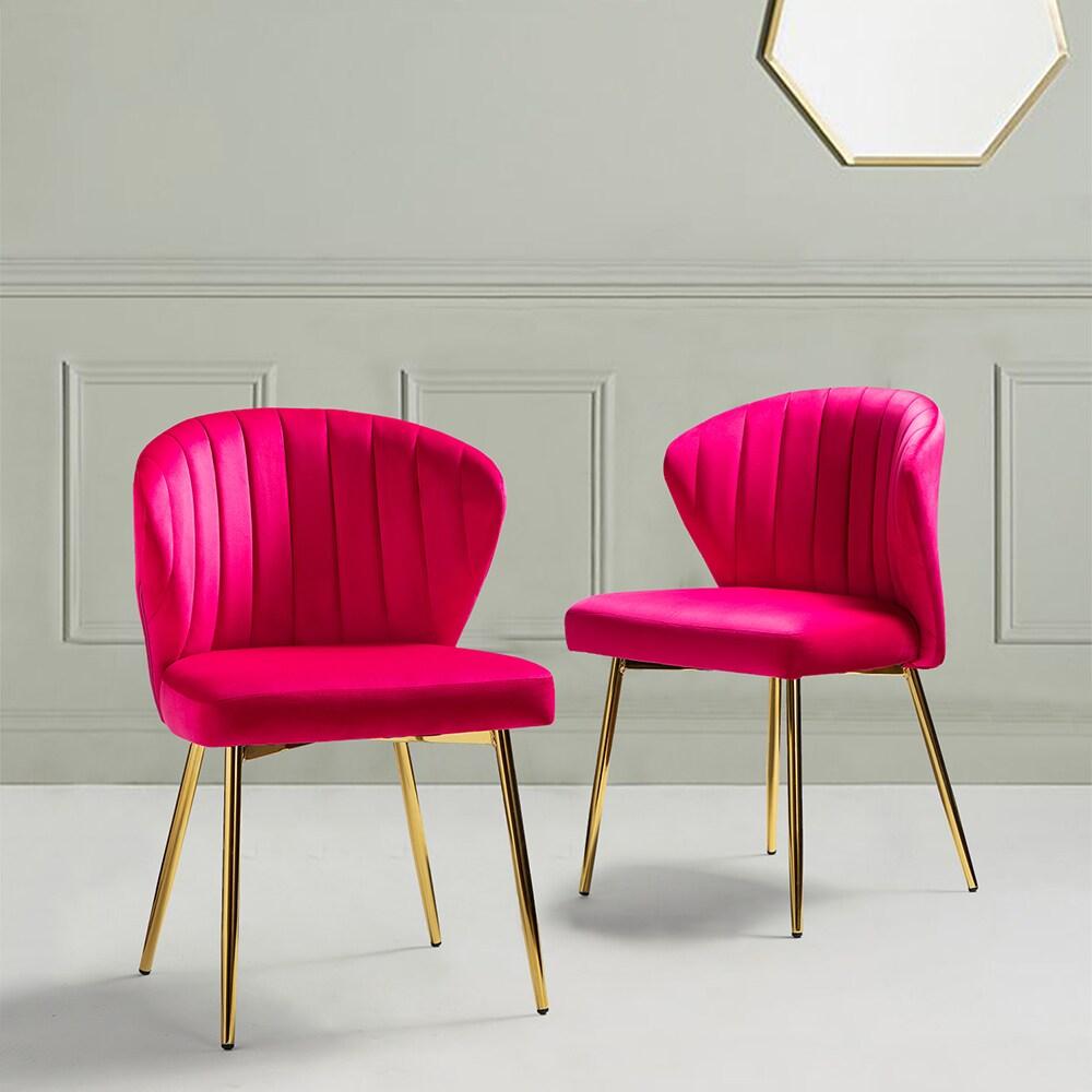 Velvet Dining Chairs Set of 2 Upholstered Wingback Side Chairs Living Room Kitchen Fushia