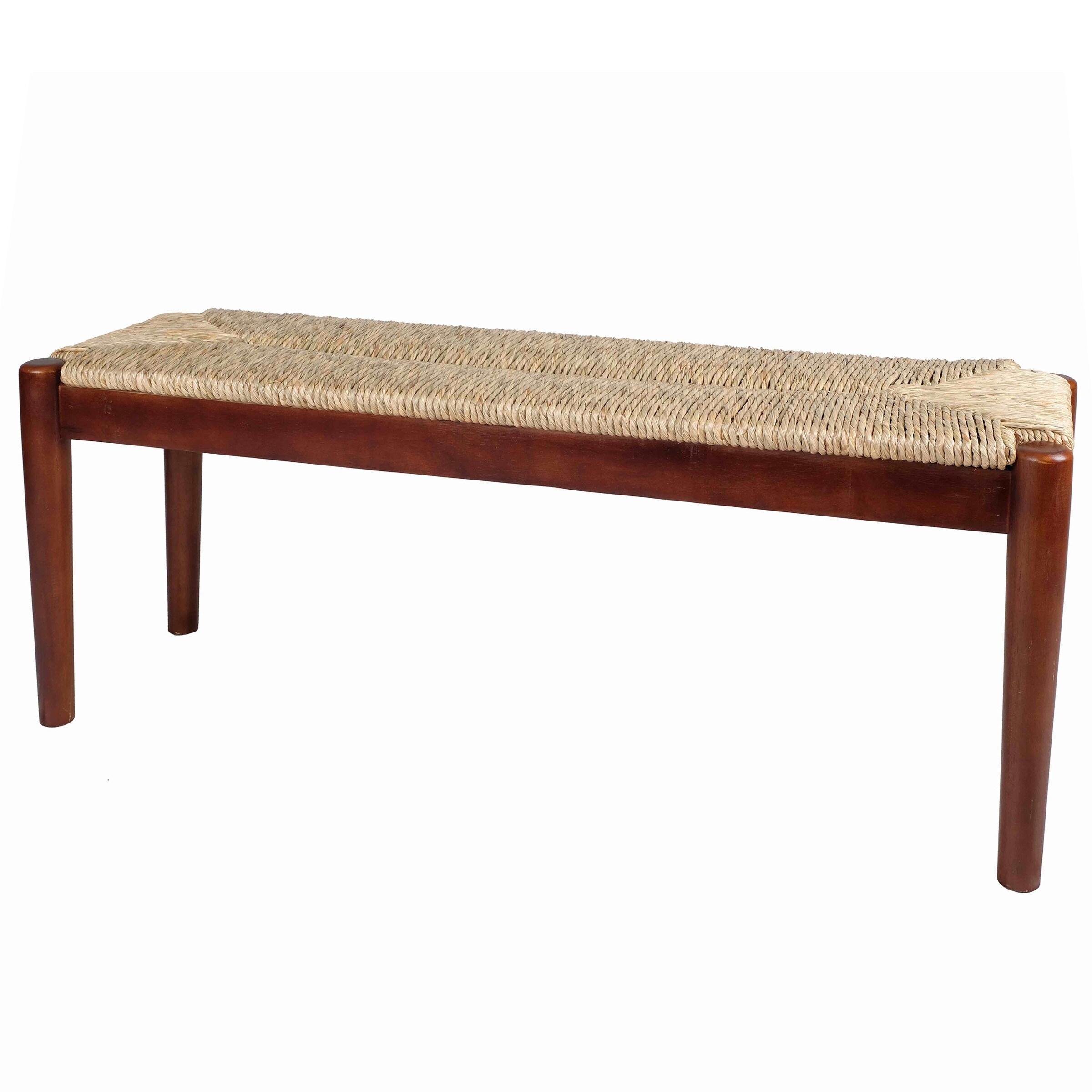 Large Dark Natural Seagrass and Wood Bench