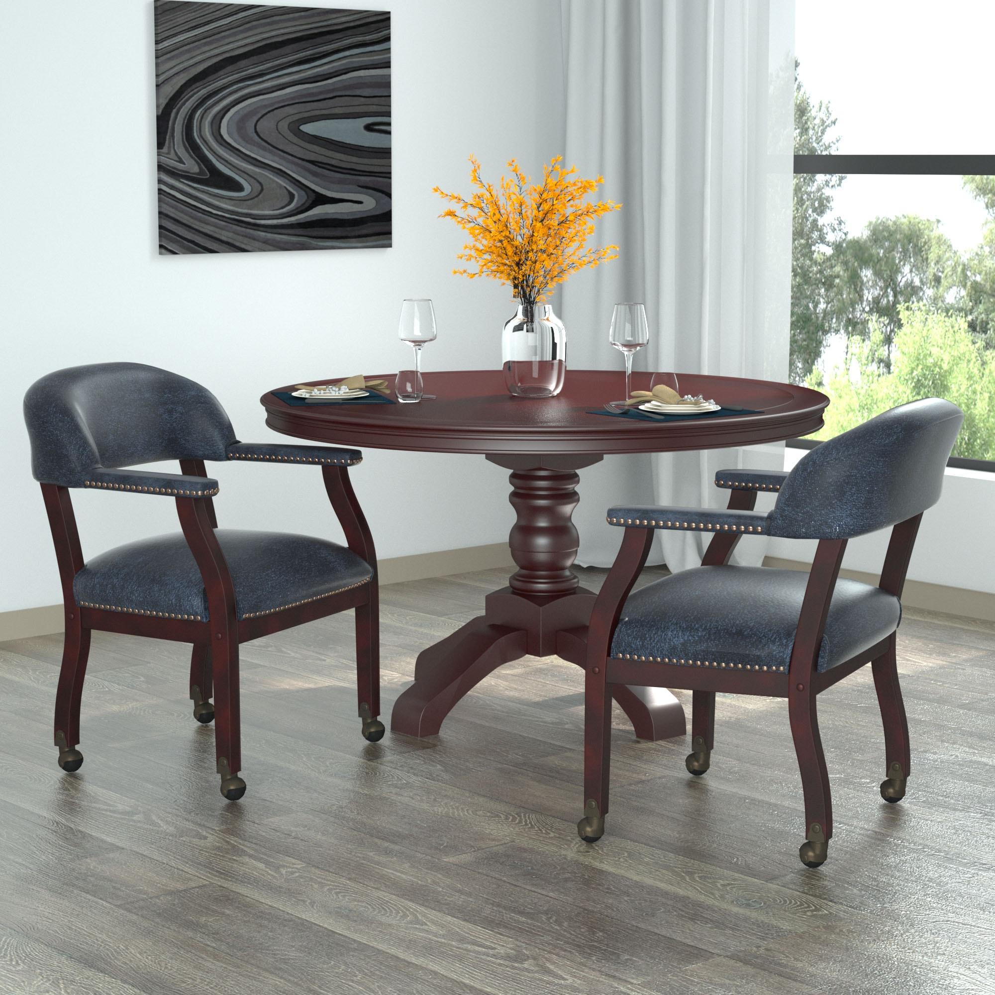 Captain's Chair with Casters Blue - Boss Office Products: Vinyl Upholstery, Fixed Height, Nailhead Trim