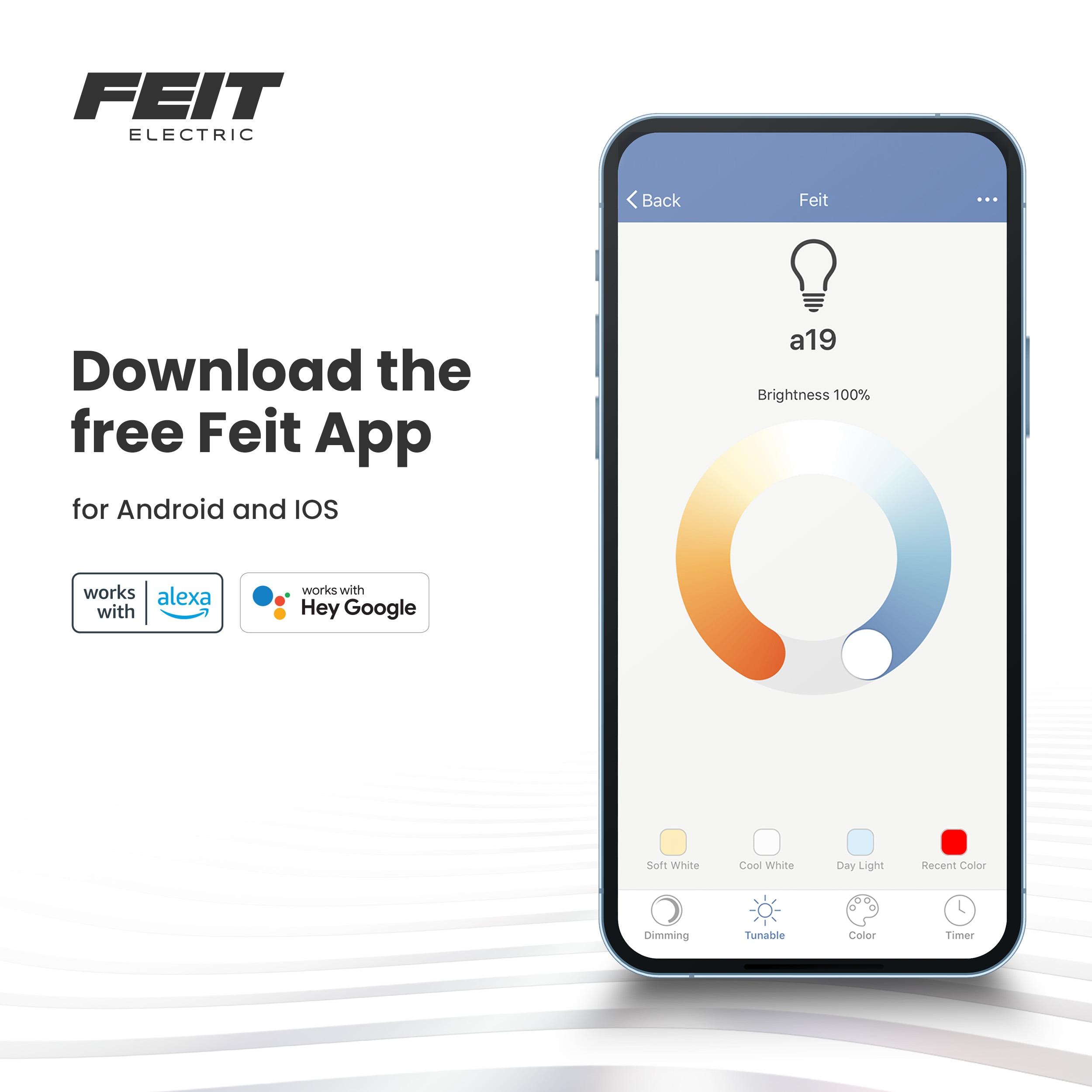 Feit Electric Smart LED Bulb 65W Equivalent Full Color/Tunable White, BR30, Med E26 Base, Dimmable