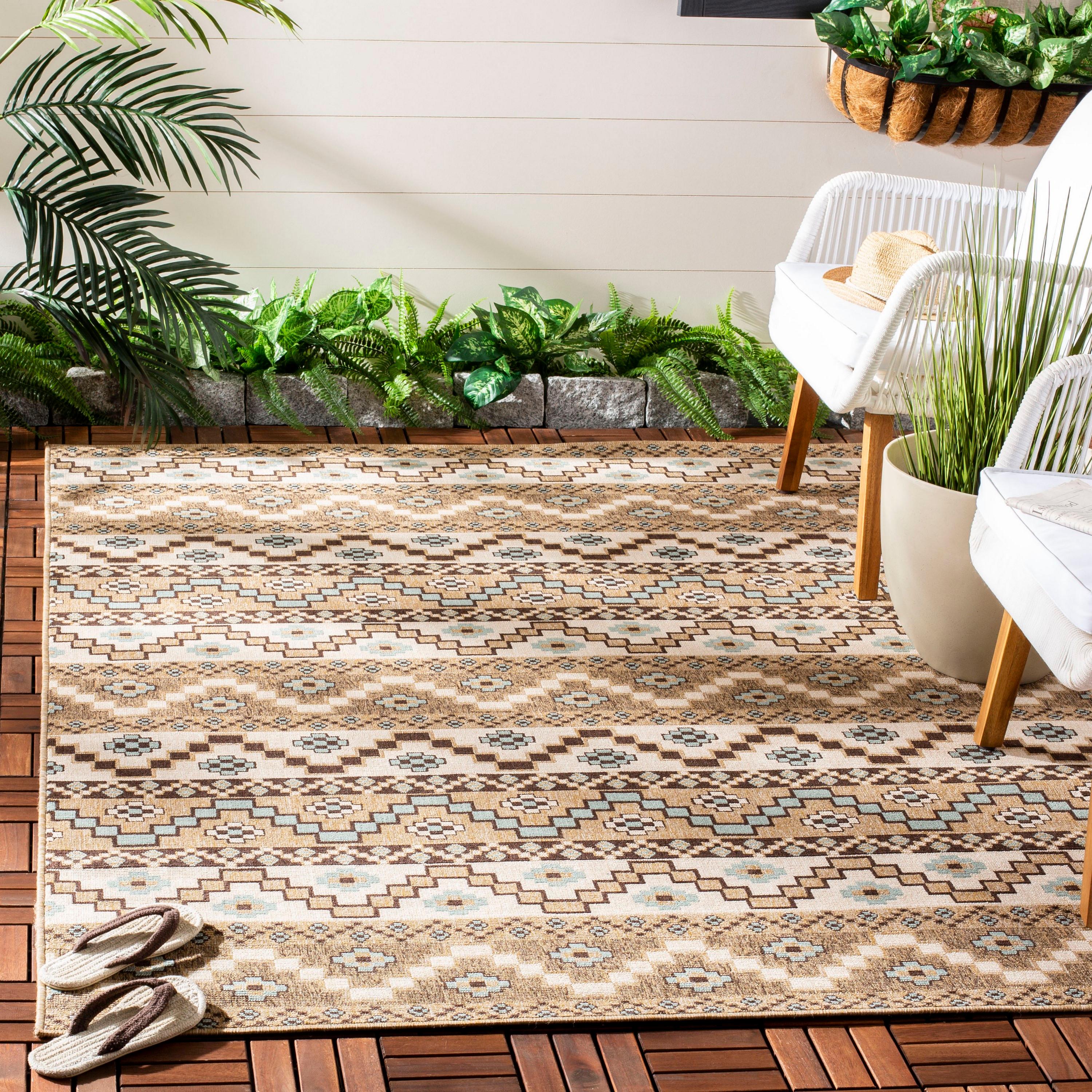 Veranda VER095 Power Loomed Indoor/Outdoor Runner Rug - Creme/Brown - 2'3"x10' - Safavieh.