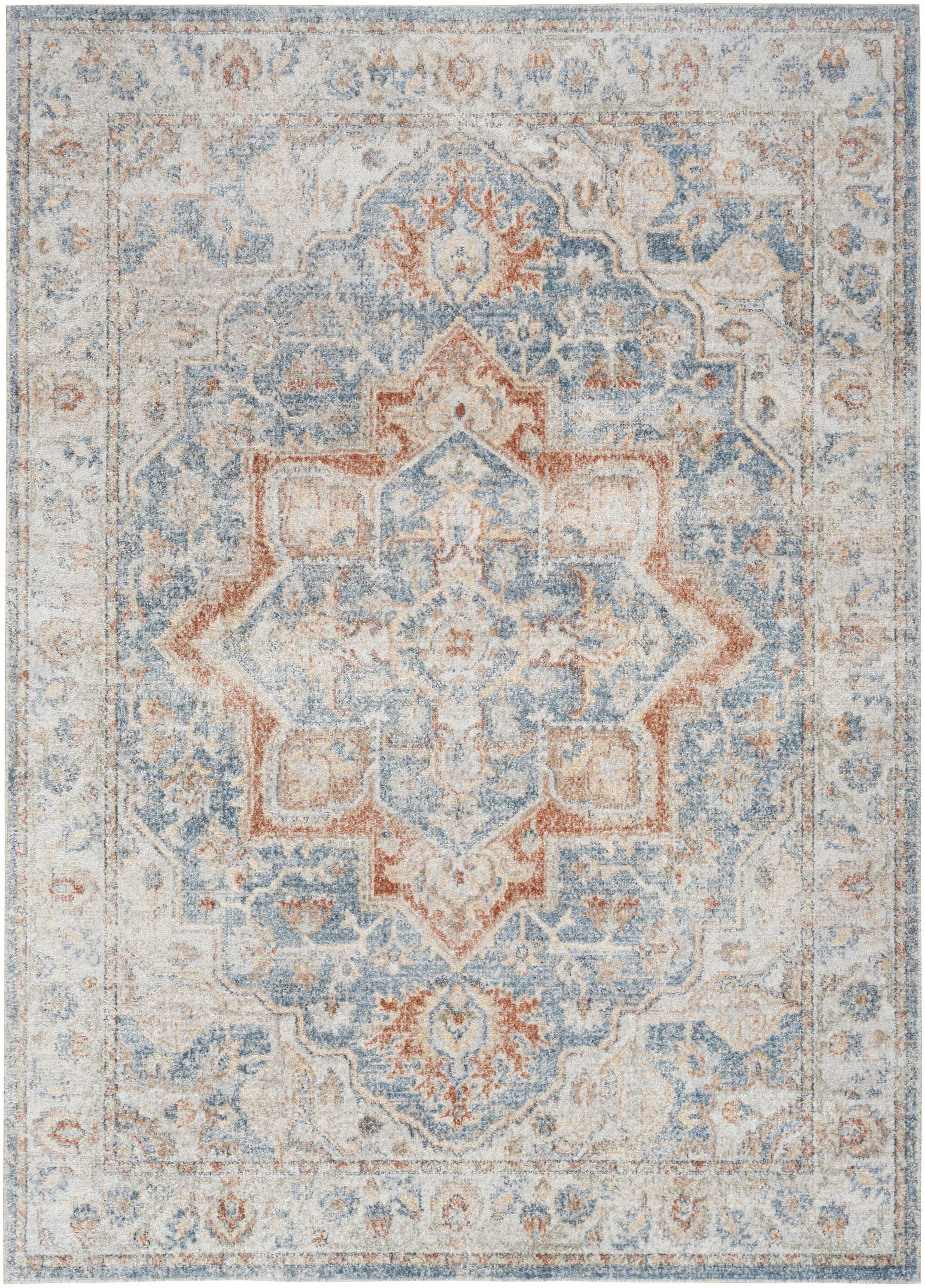 Nourison Astra Machine Washable Vintage Medallion Indoor Rug Denim Multi 5'3" x 7'