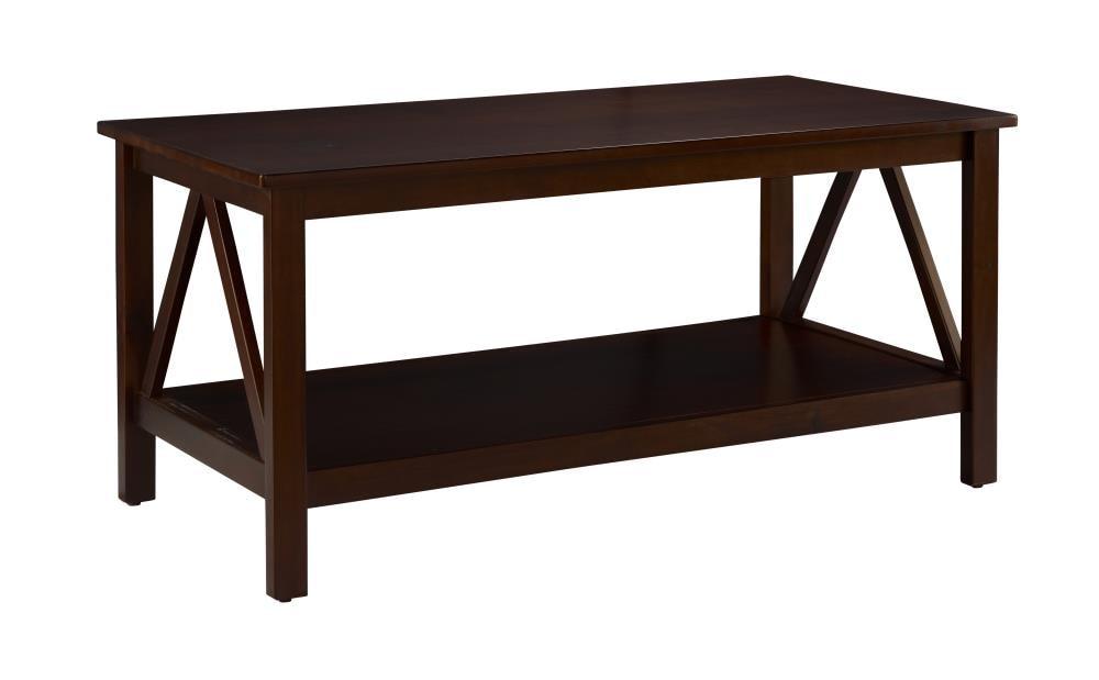 44" Titian Transitional Solid Wood Coffee Cocktail Table Rustic Brown - Linon: Durable, Antique Tobacco Finish, Spacious Shelf