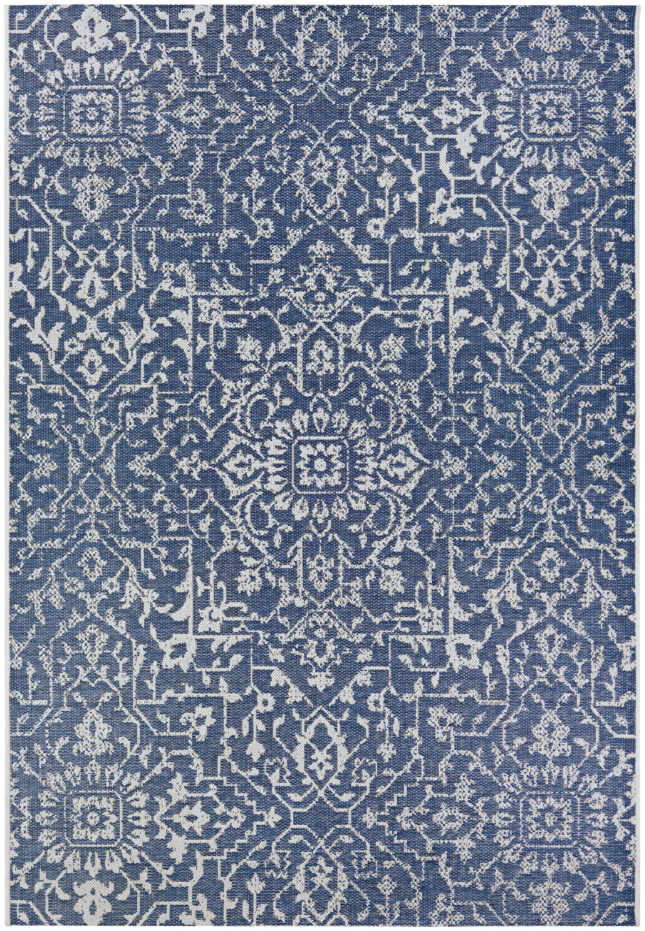 Couristan Monte Carlo Palmette Indoor/Outdoor Area Rug, 3'9" x 5'5", Navy-Ivory