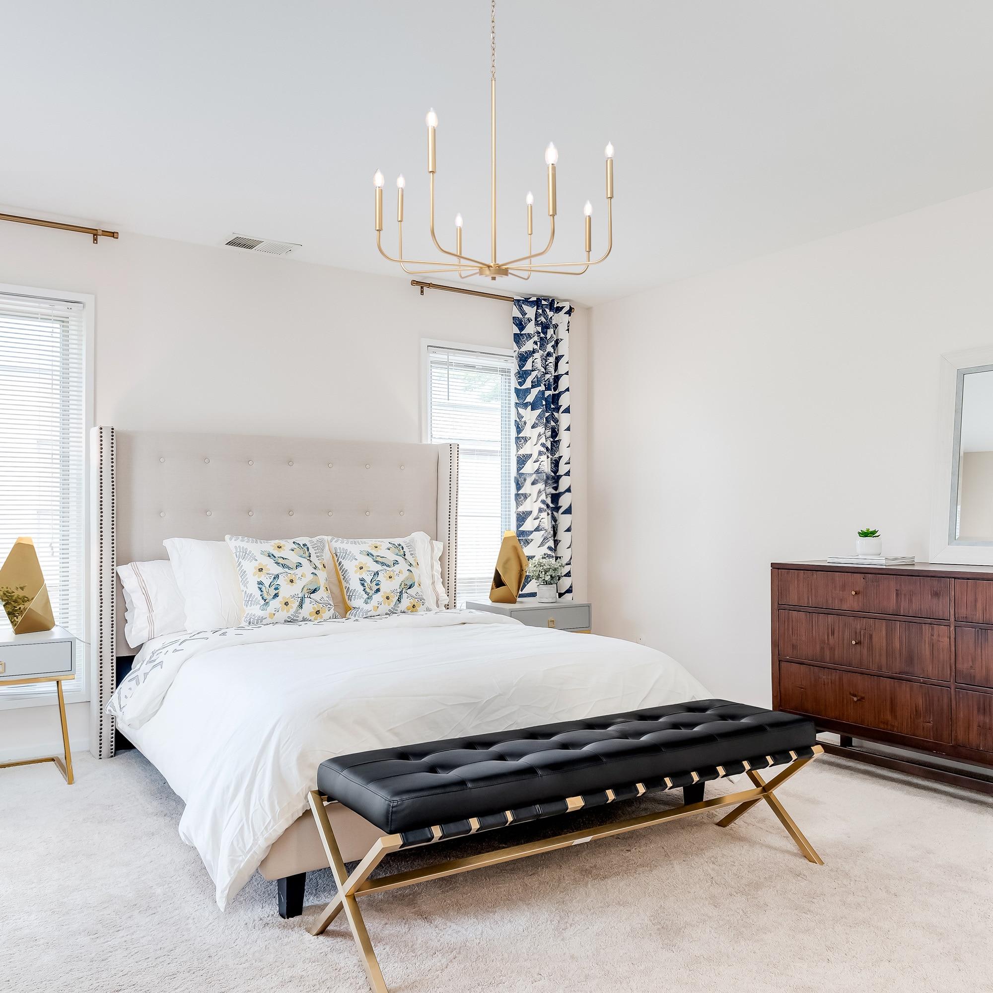 LNC 8-Light Matte Gold Modern/Contemporary Candle LED Dry rated Chandelier for Living Room