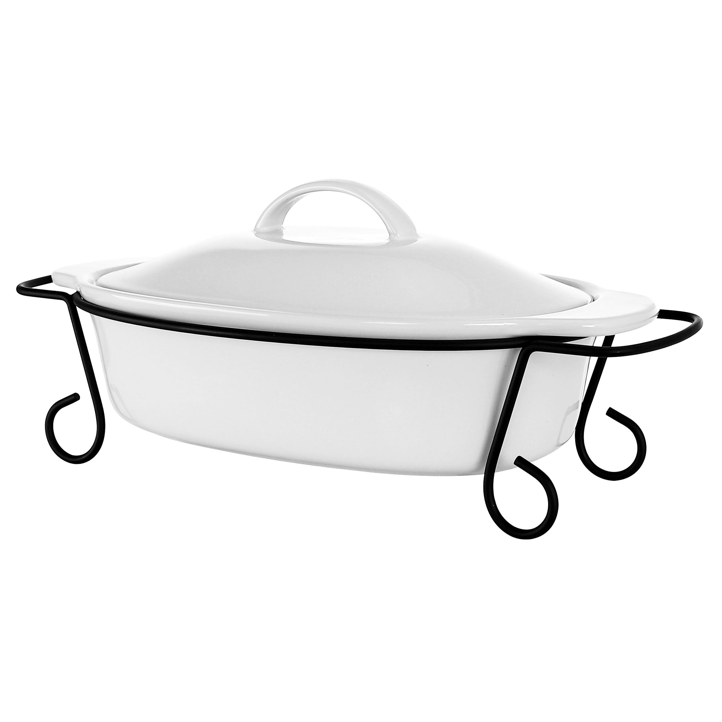 Gibson Elite Gracious Dining 2 Piece Oval Stoneware Bakeware with Lid and Metal Rack