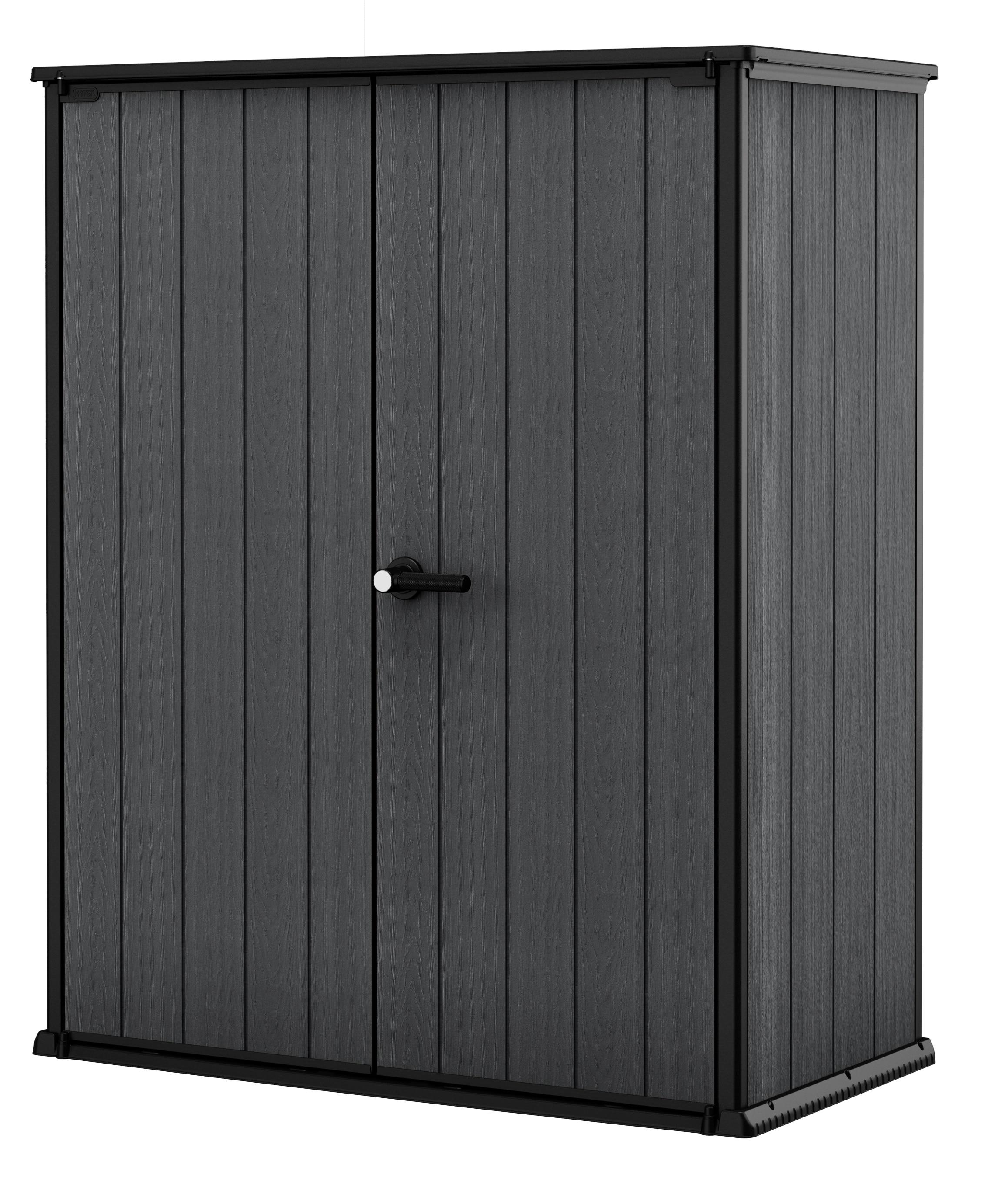 Keter Cortina Alto Veritcal Durable Resin Outdoor Storage Shed With Floor and Double Doors for Garden Patio Furniture and Tools, Graphite