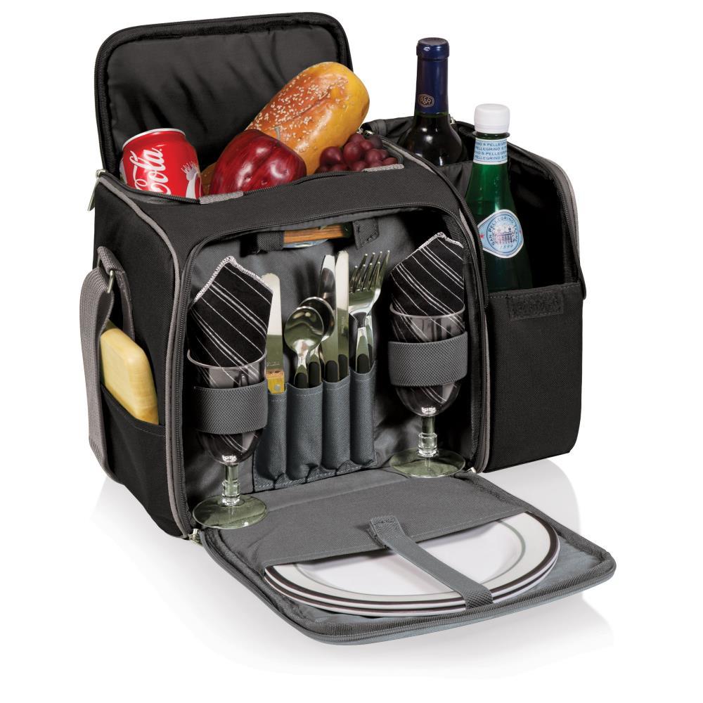 Black and Gray Insulated Picnic Tote with Picnic Set