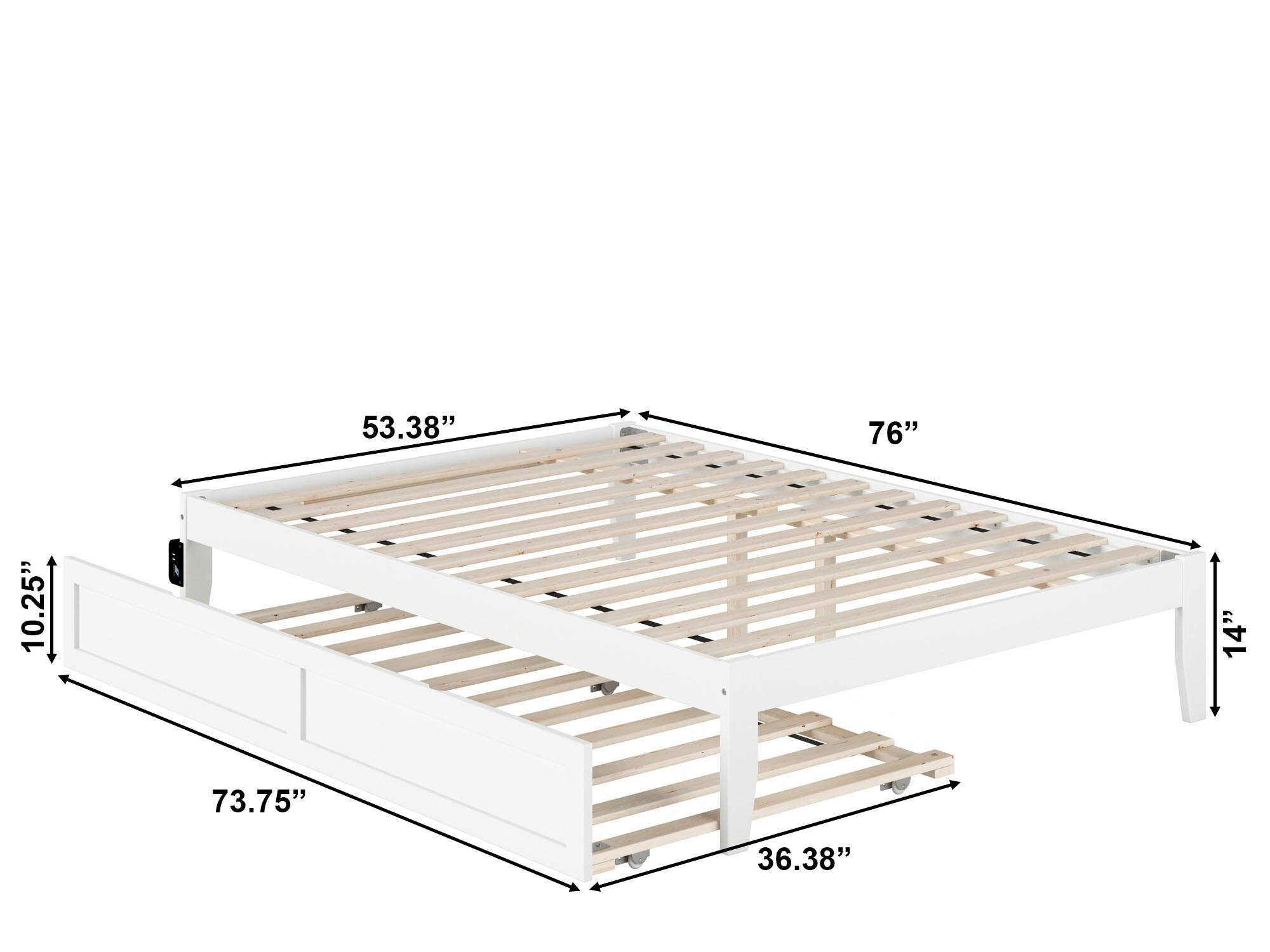 AFI Full Colorado Bed with USB Turbo Charger and Trundle White: Mid-Century Modern, No Box Spring Needed, Wood Frame