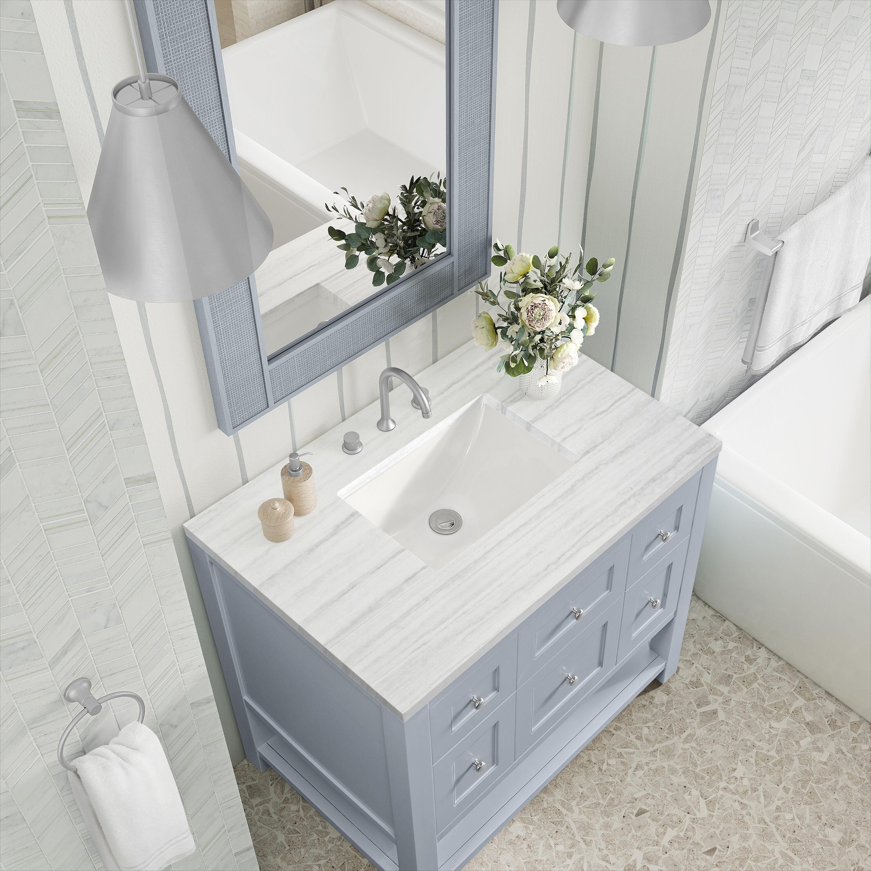James Martin Vanities 330-V36-SRB-3LDL 36 in. Breckenridge Single Vanity with 3 cm Lime Delight Quartz Top, Serenity Blue