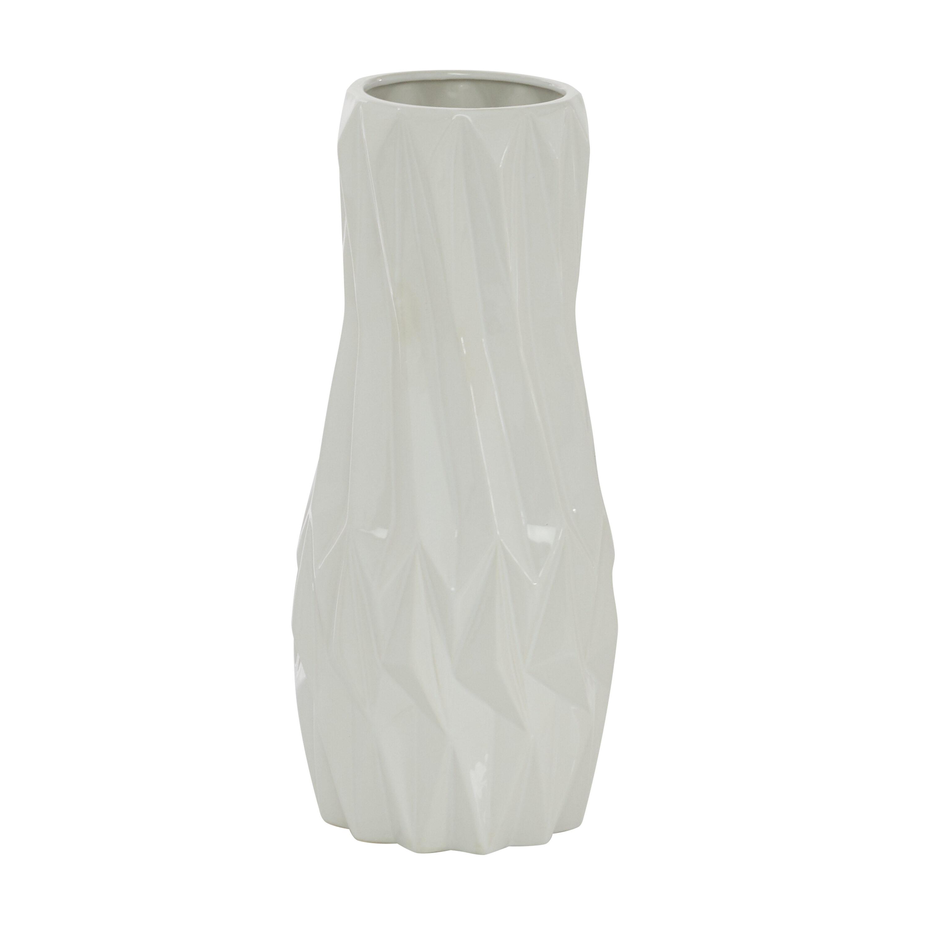 DecMode 16" Geometric White Ceramic Vase