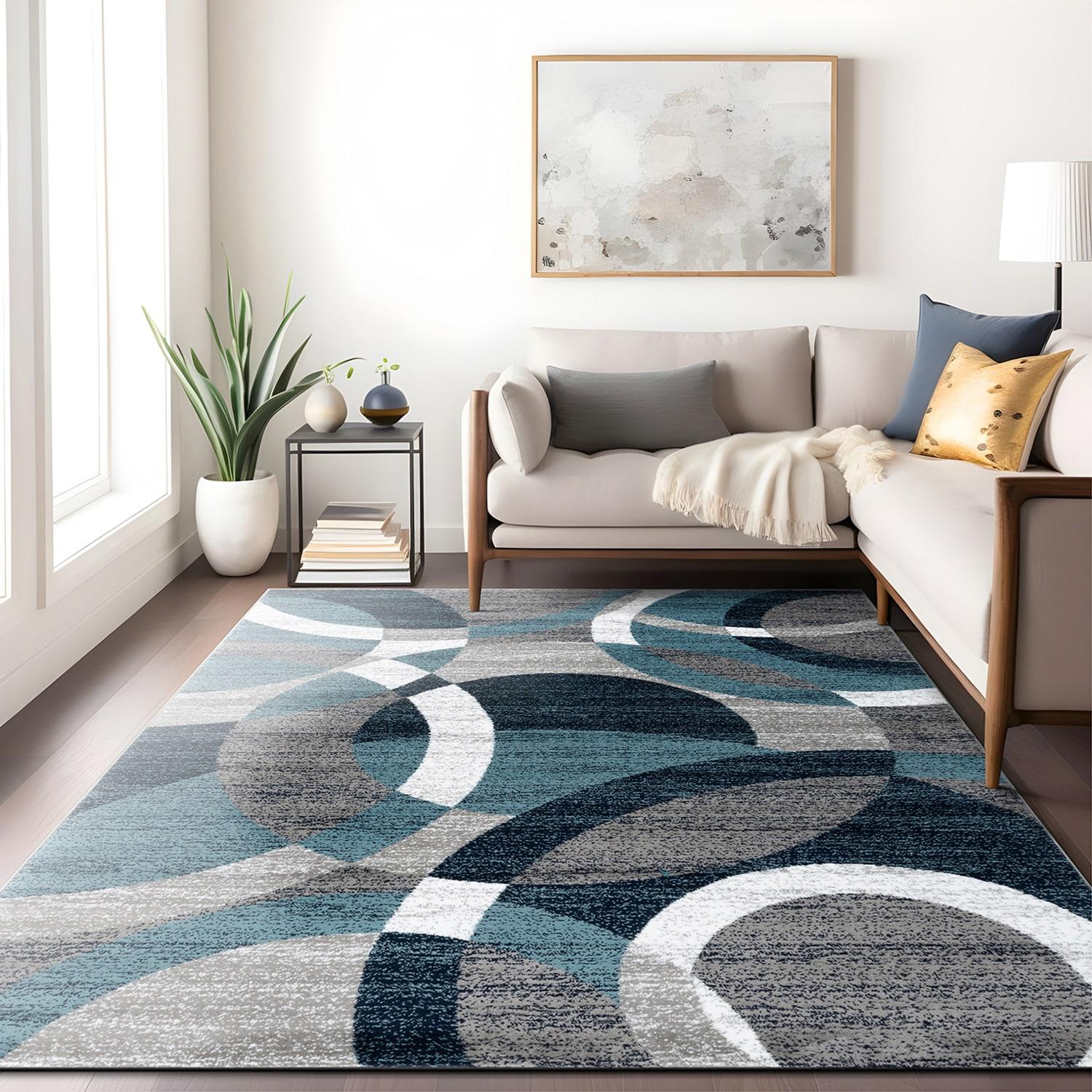 World Rug Gallery Geometric Circles Blue 5'3" x 7'3" Area Rug