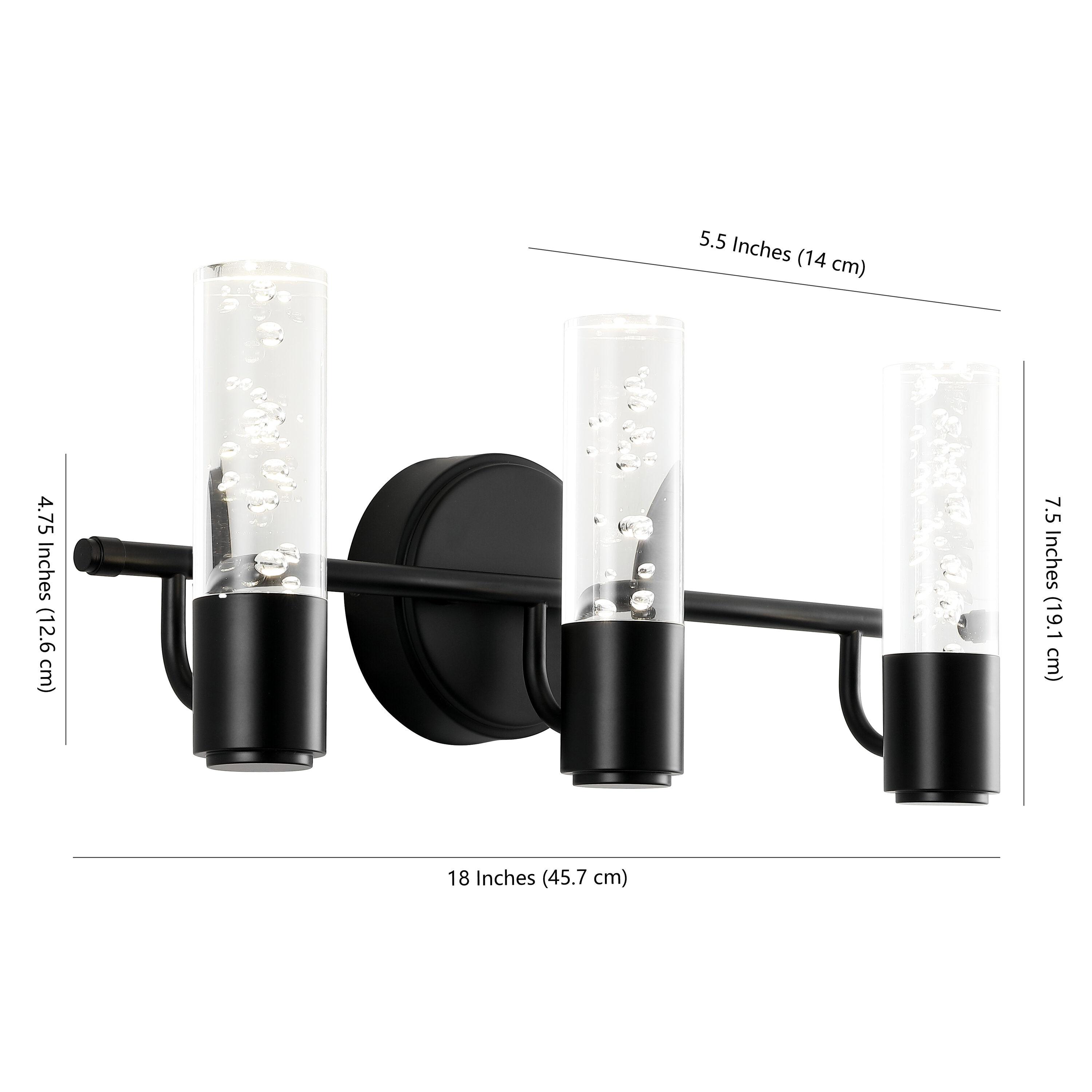 Bolha 18" 3-Light Minimalist Modern Bubble Acrylic/Iron Integrated LED Vanity Light, Black
