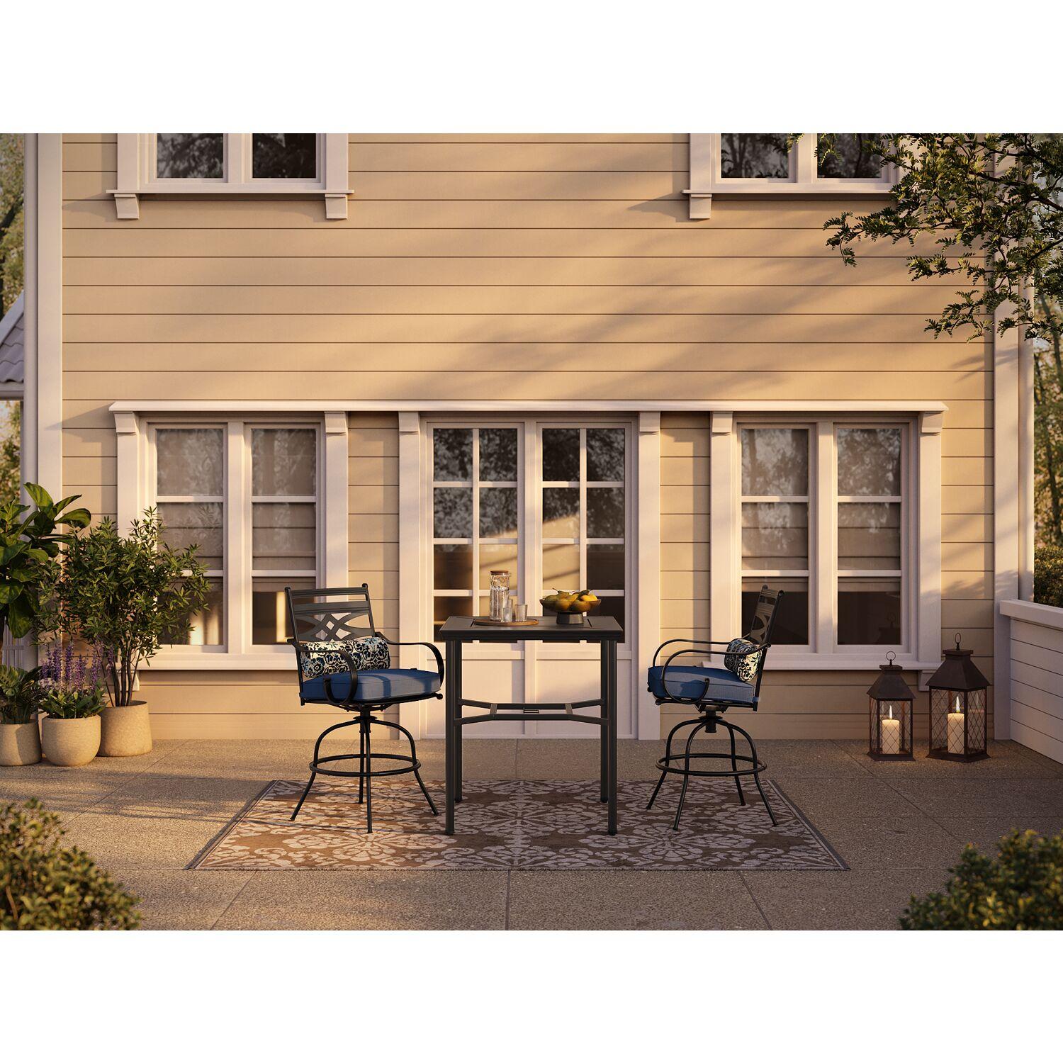 Hanover Montclair 3 Pcs Steel Outdoor High-Dining Set, Navy Blue
