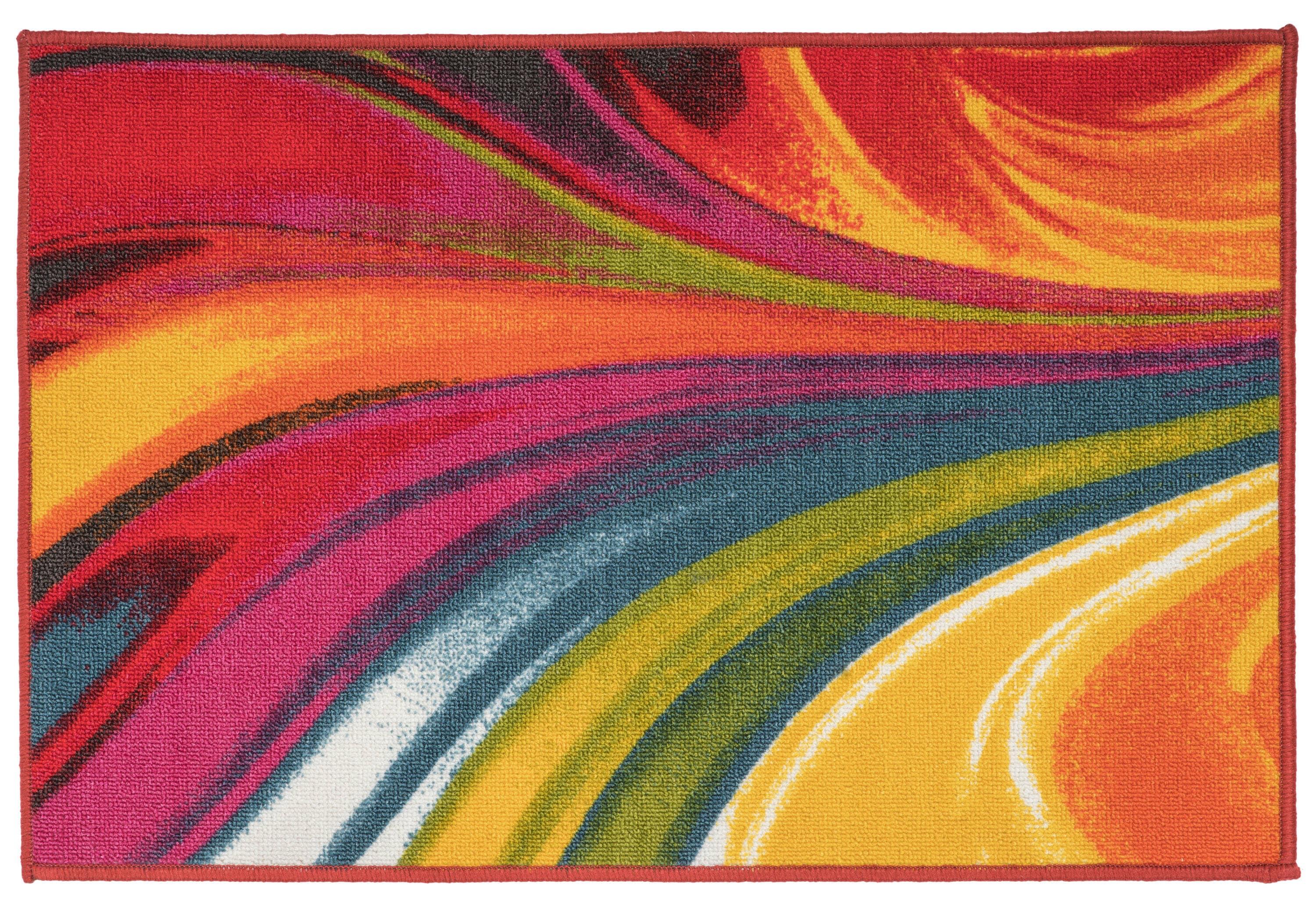 World Rug Gallery Modern Contemporary Waves Multicolored Non-slip (Non-skid) Area Rug - Multi 20" x 30"