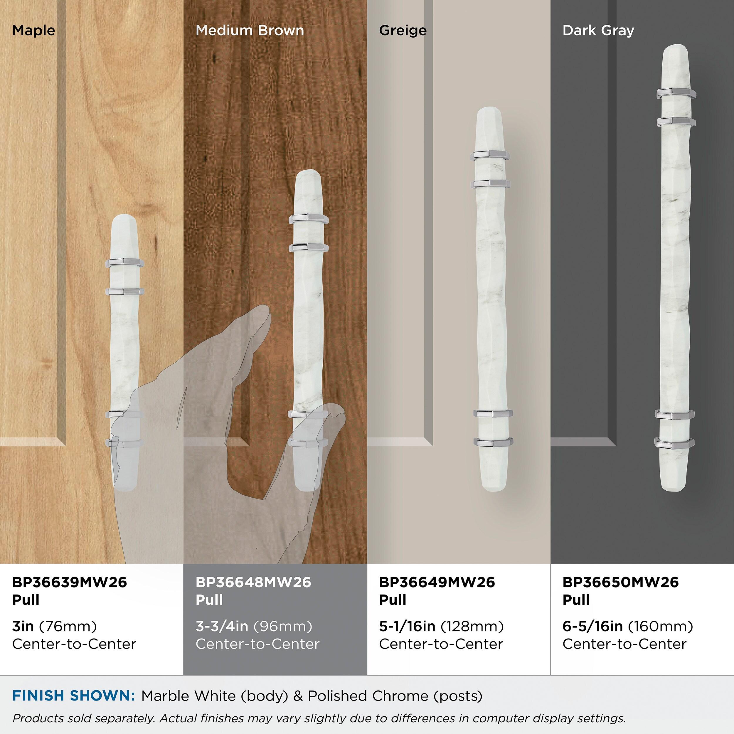 Amerock Carrione 3-3/4 inch (96mm) Center-to-Center Marble White/Polished Chrome Cabinet Pull, BP36648MW26