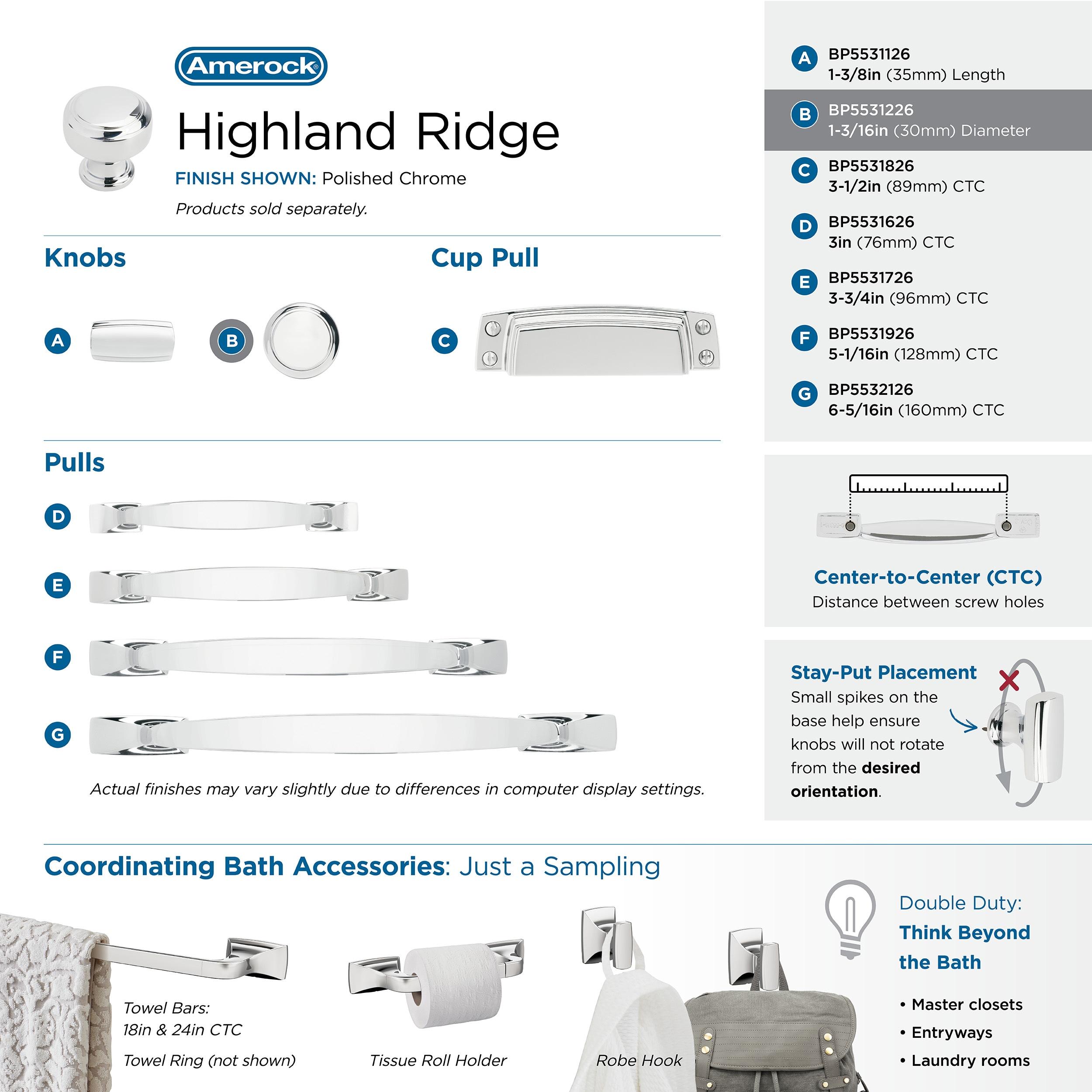 Amerock Highland Ridge 1-3/16 inch (30mm) Diameter Polished Chrome Cabinet Knob