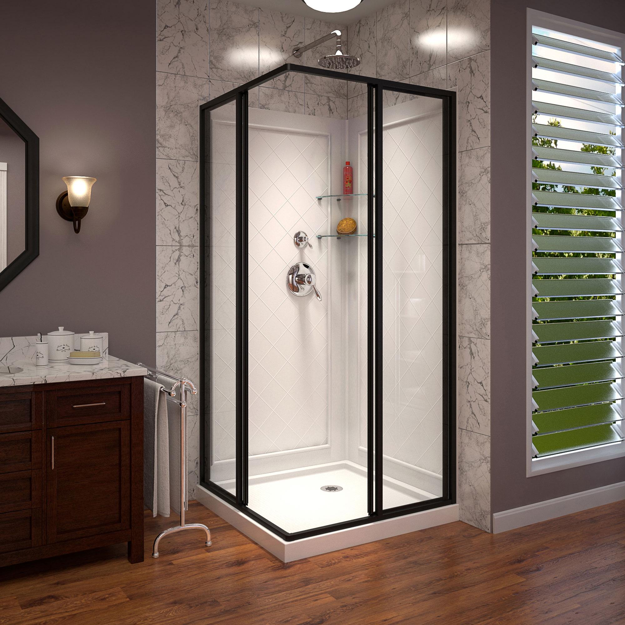 Cornerview 36" x 76.75" Square Sliding Shower Enclosure with Base Included