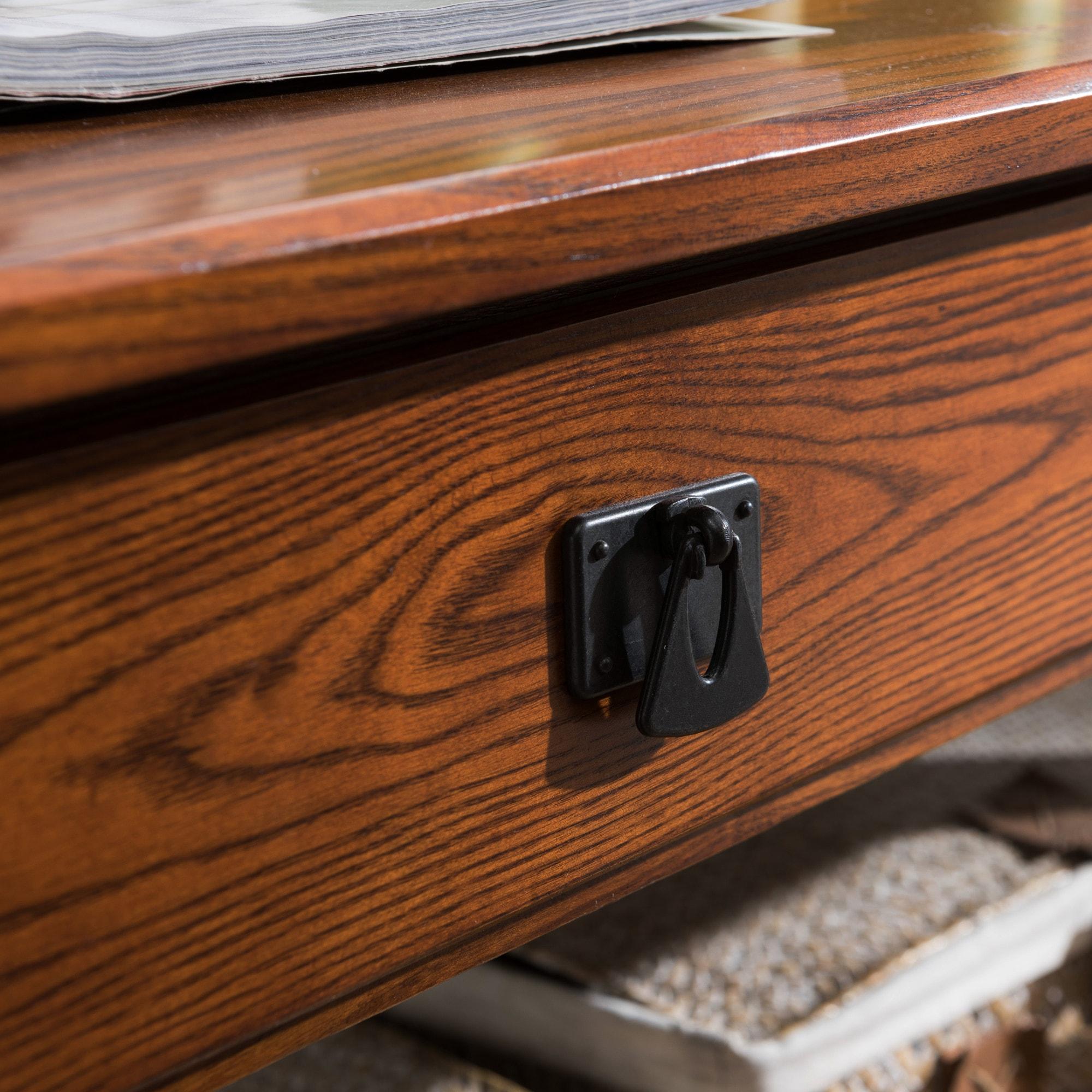 Leick Home 10055-RS Mission Coffee Table for Living Room, Two Drawers and Shelf, Made with Solid Wood, Russet Finish