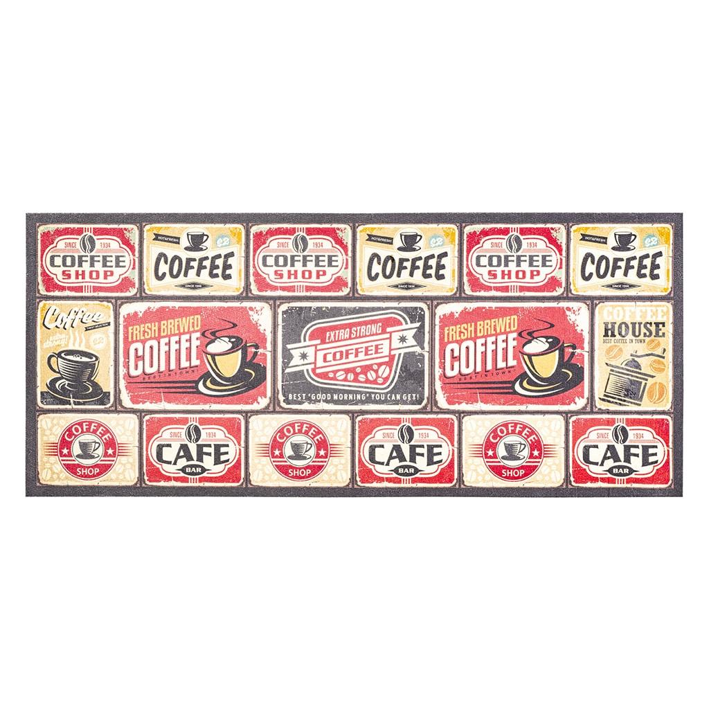 Trinx Castlehaven Coffee Label Tiles Kitchen Mat