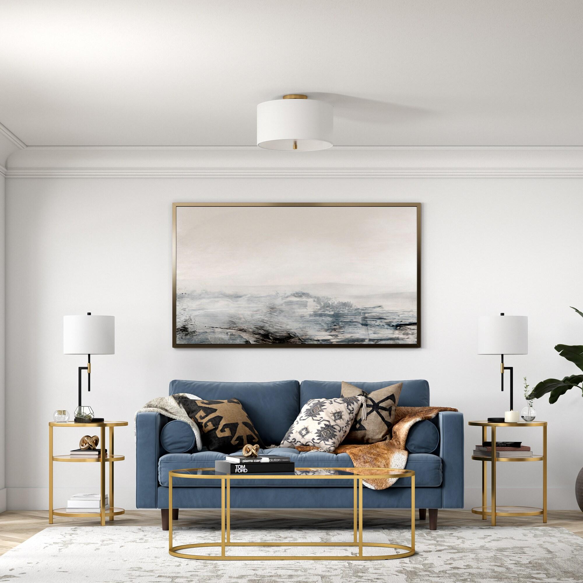 Evelyn&Zoe Ellis 16" Flush Mount with Fabric Shade in Brass/White