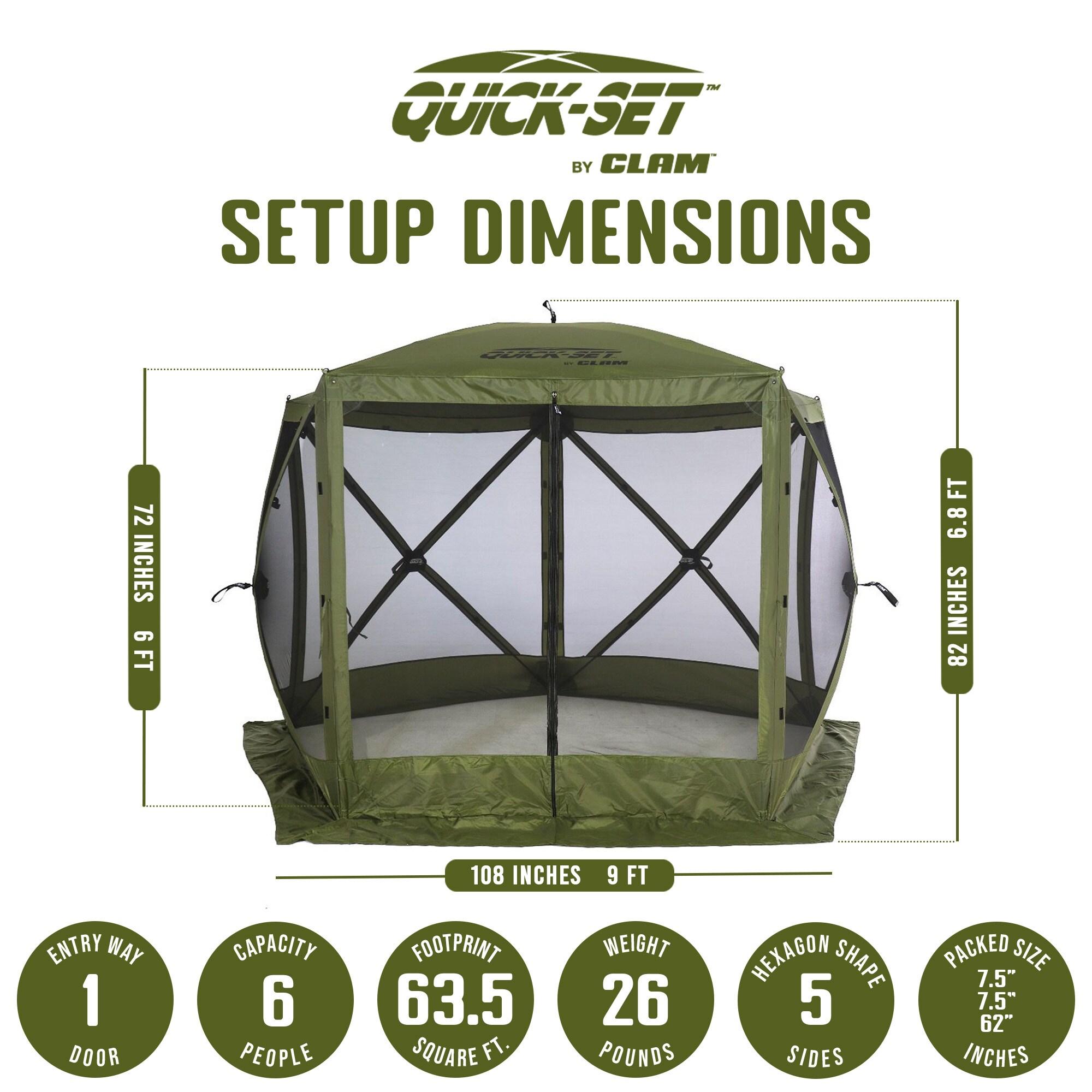 CLAM Quick-Set Venture 9 x 9 Foot Portable Pop-Up Outdoor Camping Gazebo Screen Tent 5 Sided Canopy Shelter with Ground Stakes and Carry Bag, Green