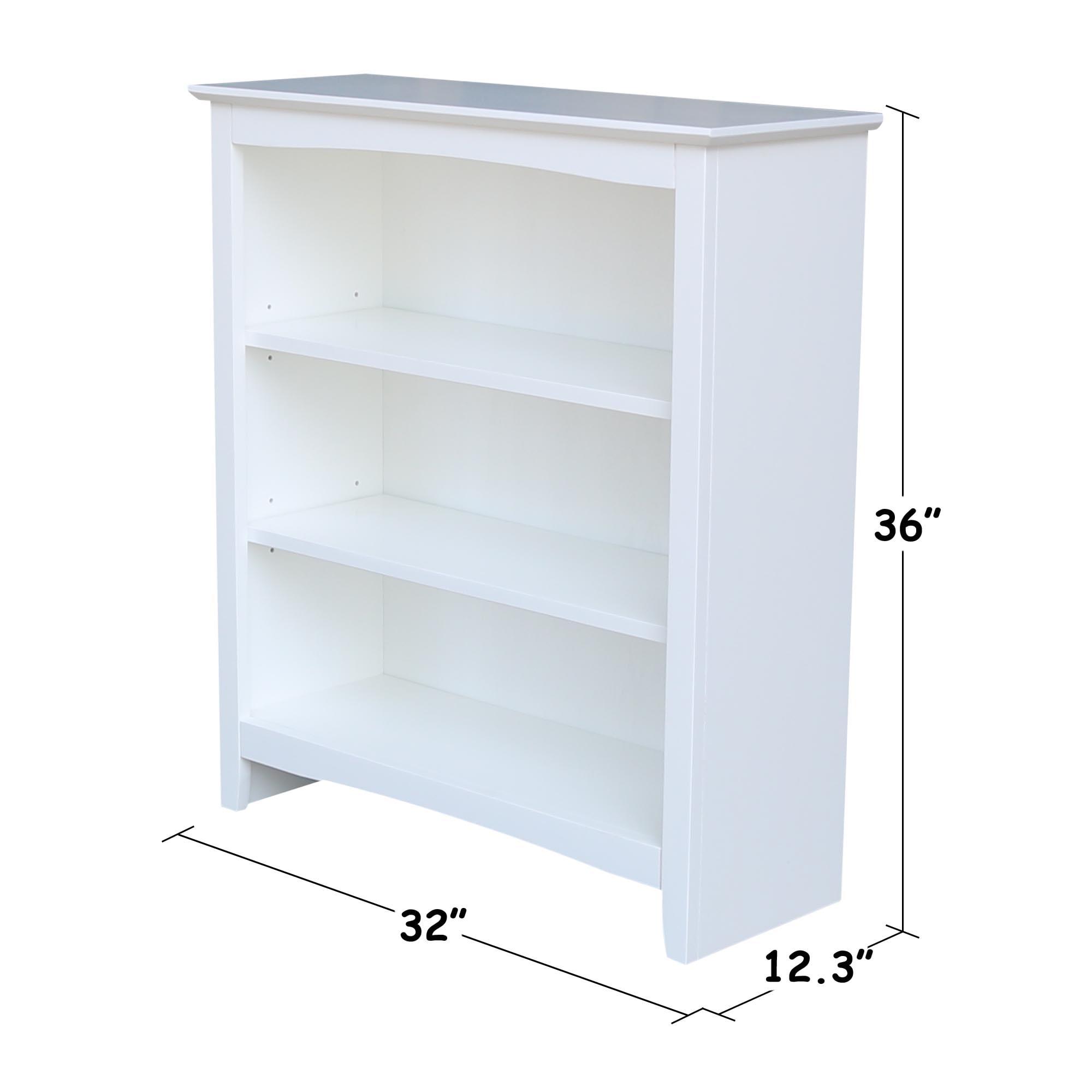 36" Shaker Bookshelf White - International Concepts: Modern Style, 2-Tier Storage, Hardwood Construction