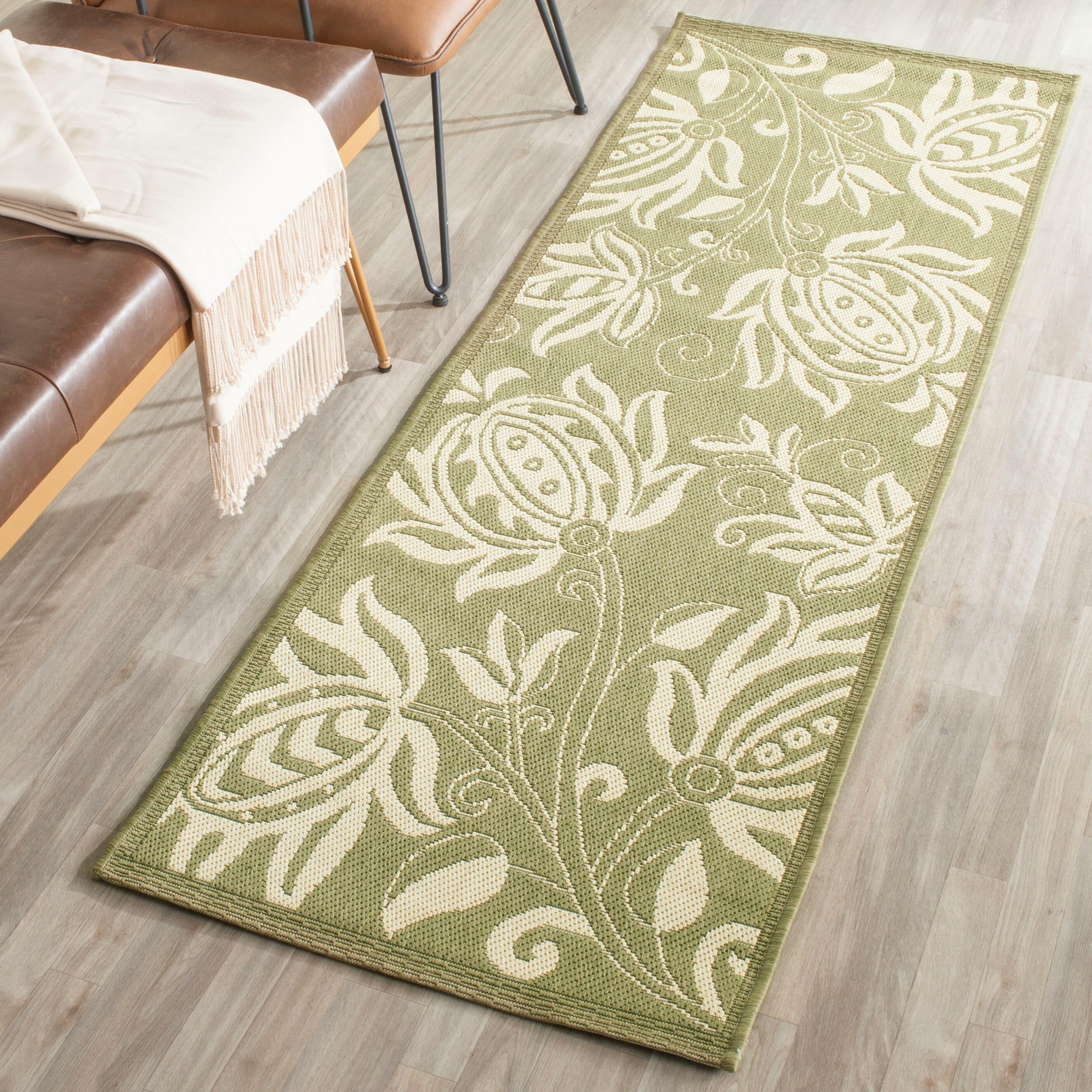 Safavieh Courtyard Crystal Floral Indoor/Outdoor Indoor/Outdoor Runner Rug, 2'3" x 12', Olive/Natural