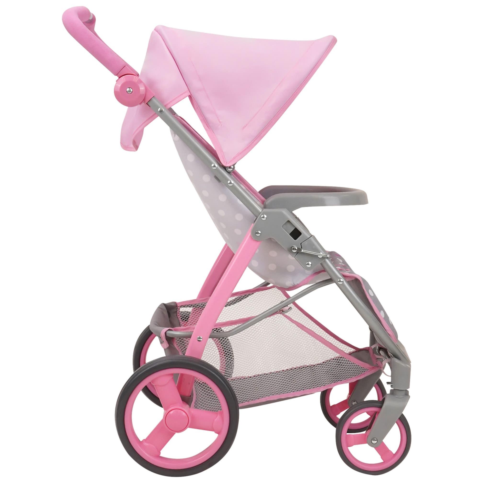 Cotton Candy Pink Doll Travel System in Grey Polka Dots, Fits Dolls Up to 18"